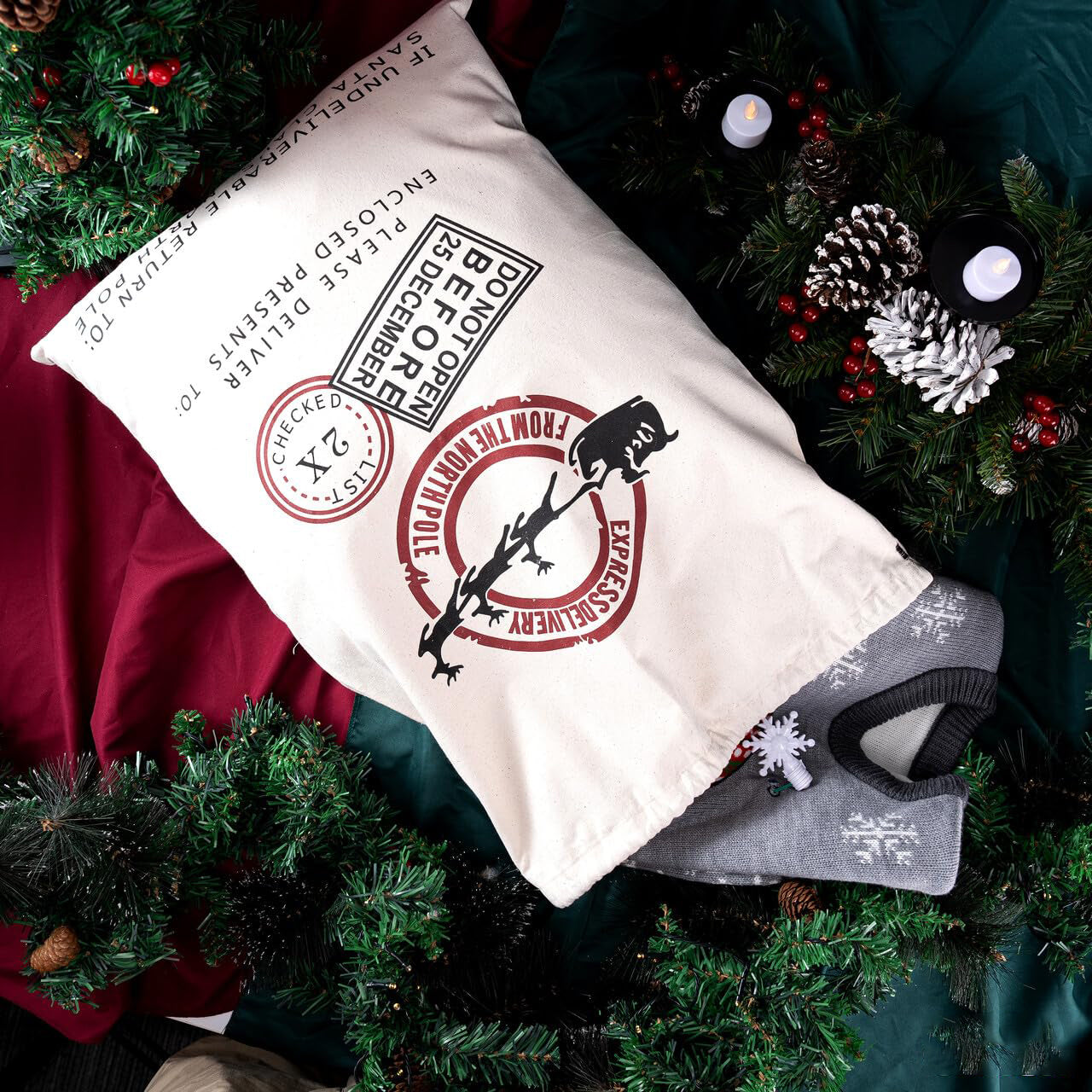YNCFUN Christmas Drawstring Gift Bag Santa Burlap Sack 26" x 19" Cloth Pouch for Xmas Presents Package, Event Party Supplies, Christmas Party Favors
