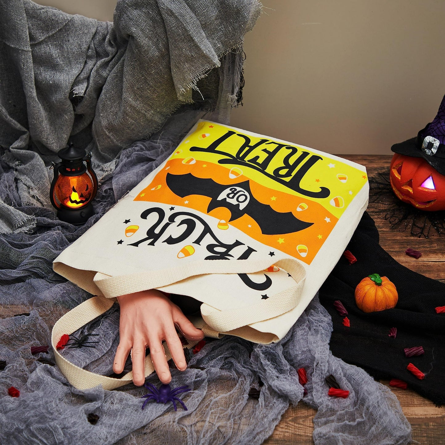 SYNCFUN 3 Pcs 13.75" Halloween Trick or Treat Bags,Halloween Tote Bags with Handles Goodie Bags,Halloween Gift Bags,Pumpkin Party Favor Halloween Basket