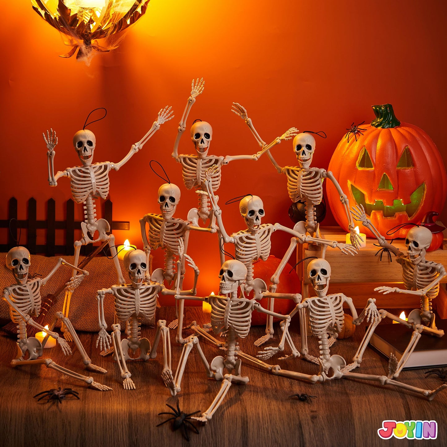 Joyfy 10 Pcs Skeleton Halloween Decorations,16 Inch Full Body Poseable Skeleton with Movable Joints for Halloween Indoor Outdoor Party,Graveyard,Haunted House Accessories