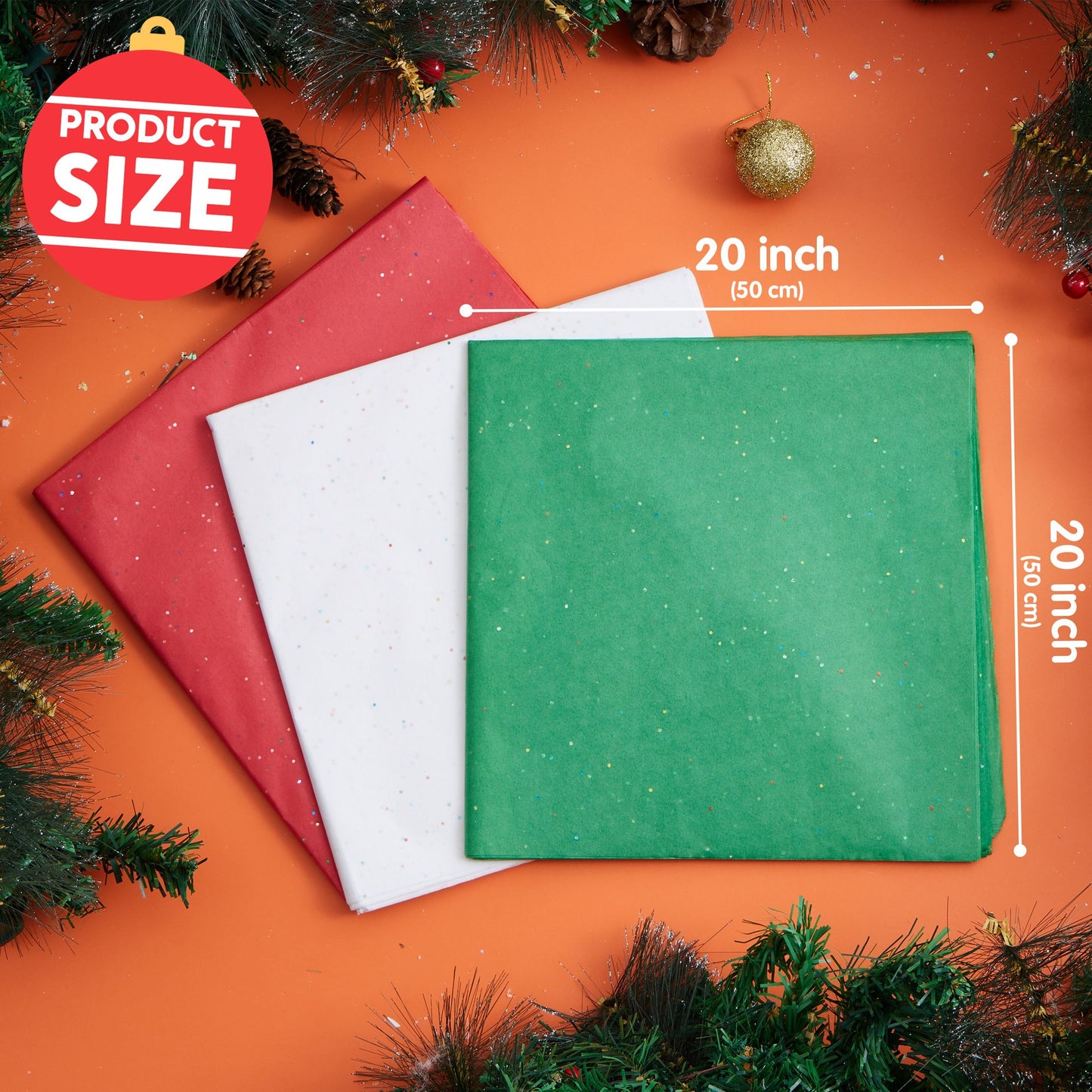 Joyfy 180 Sheets Glitter Tissue Paper(Red Green White) 20''x20" Christmas Wrapping Paper for Holiday Wrapping Craft Decoration