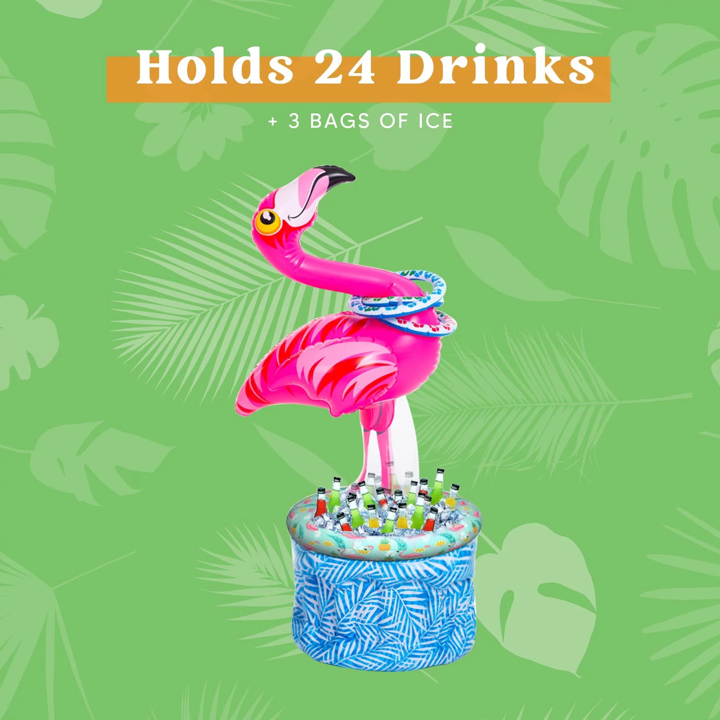 JOYIN 50" Inflatable Flamingo Cooler 2 In 1 Ring Toss Game, Beverage Drink Containers Ice Cooler Indoor Outdoor Picnic Luau Hawaiian Pool Party Decoration