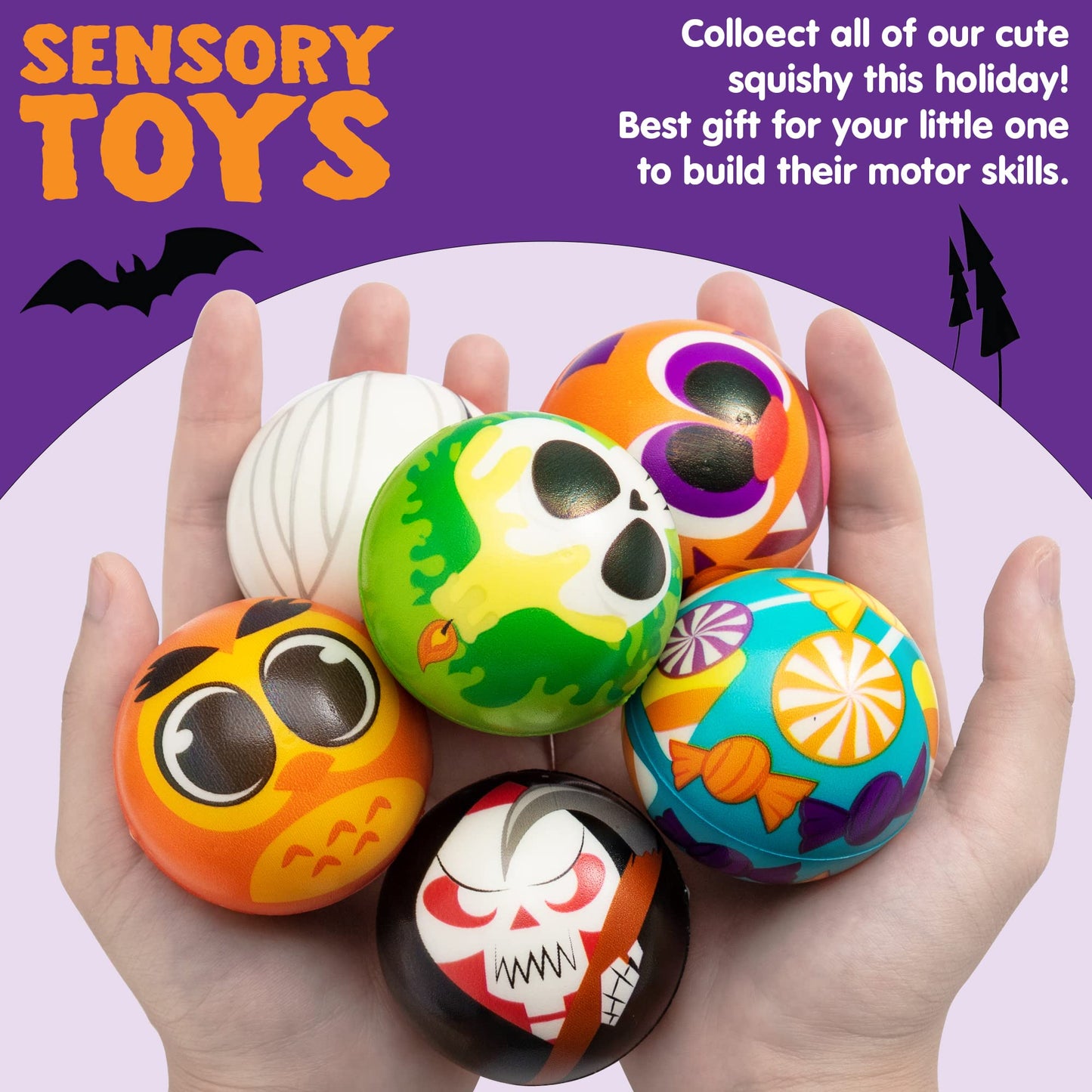 Sycnfun 24 Pcs Halloween Stress Balls for Kids,Halloween Funny Stress Balls Fidget Toys Bulk,Halloween Squishy Toys,Halloween Party Favor