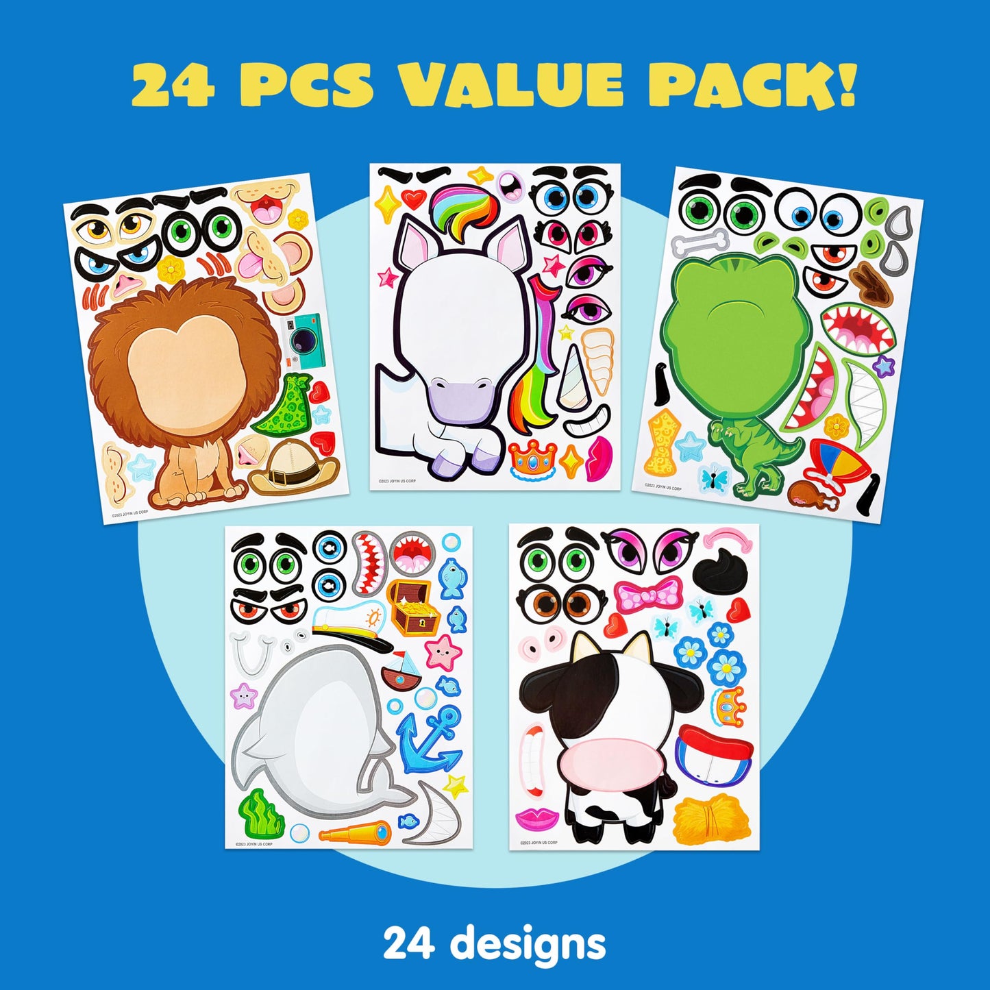 Syncfun 24 PCS 6"x 9" Make-a-face Sticker Sheets Make Your Own Animal Mix and Match Sticker Sheets Kids Party Favor Supplies Craft