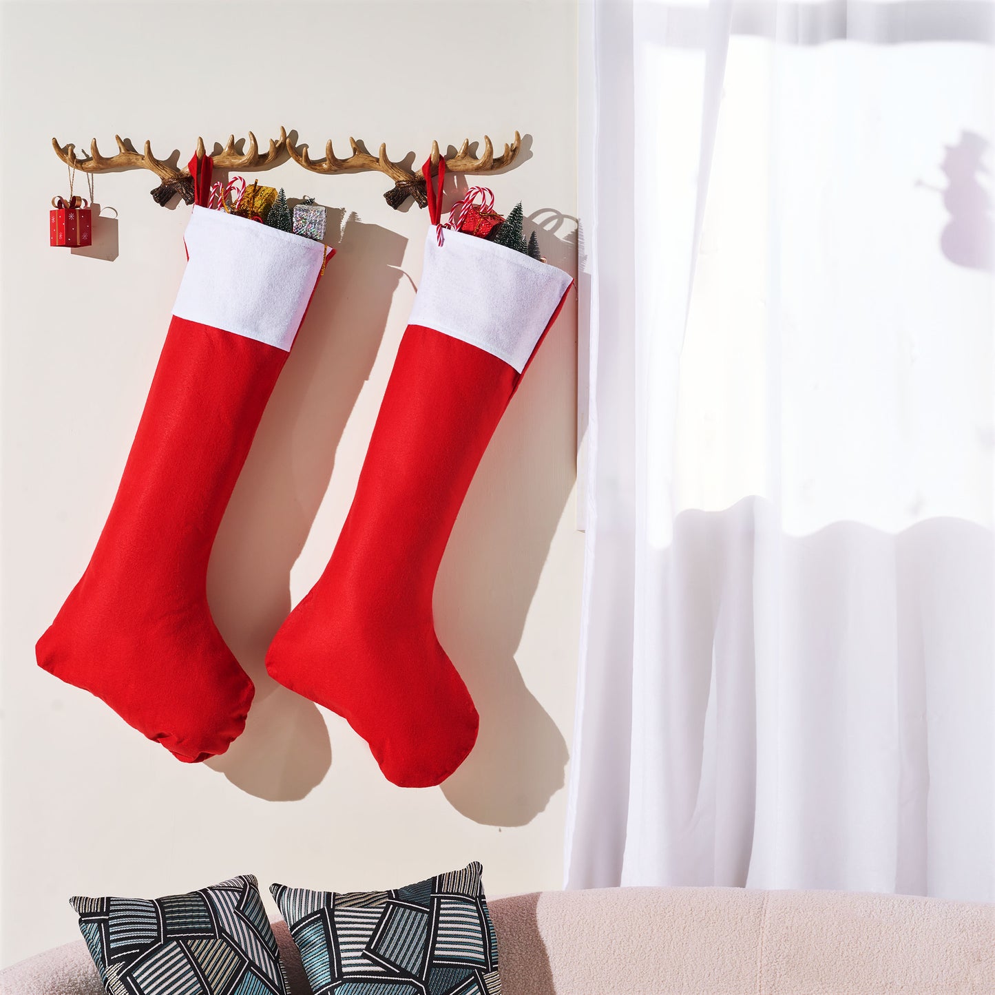 Joyfy 2 Pcs 38" Jumbo Felt Christmas Stockings, Giant Christmas Stocking Large Christmas Stocking for Family Holiday Season Decorations
