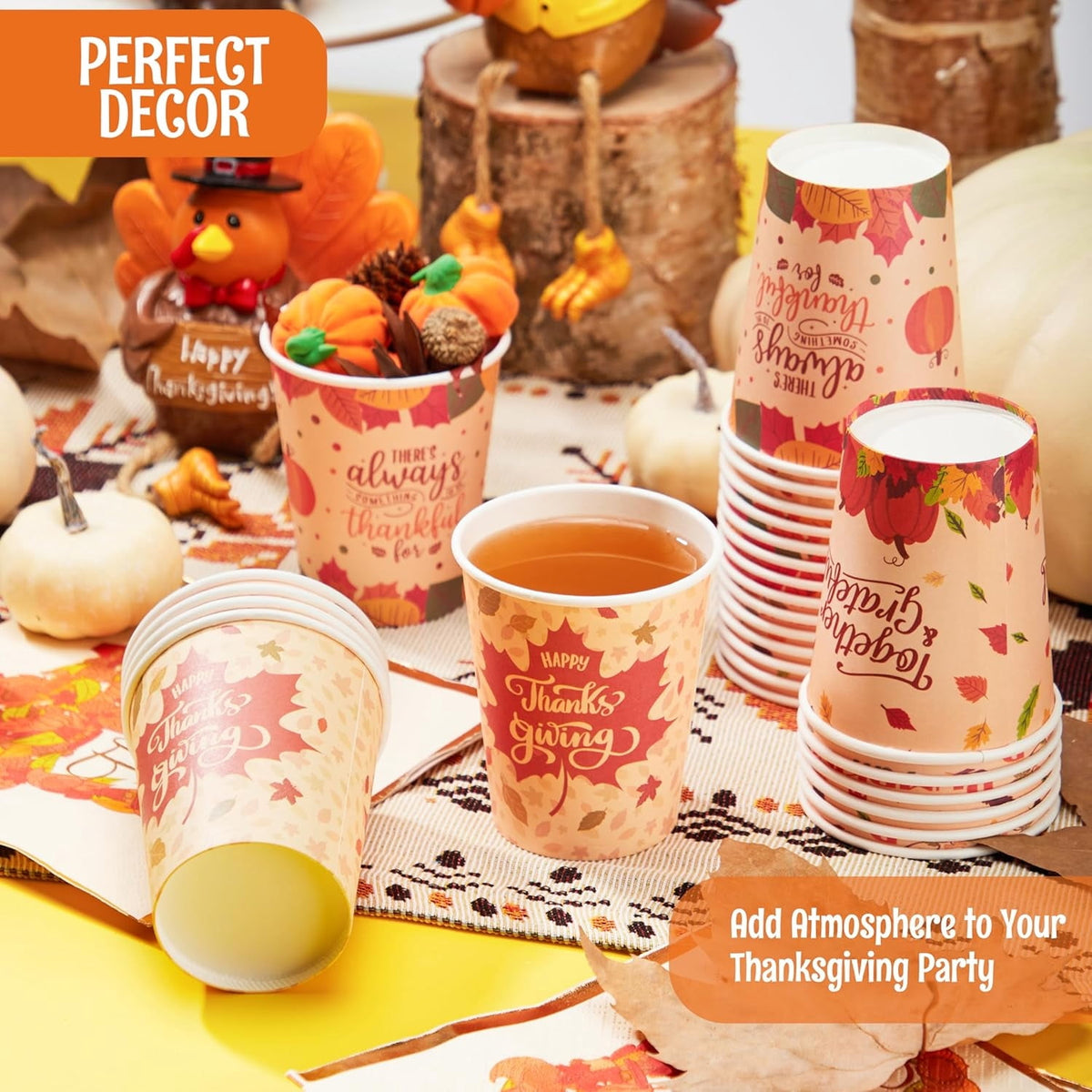 Joyfy 36 Pcs Thanksgiving Plastic Cups, 12oz Clear Pumpkin and Maple Leaf Pattern Cups, Thanksgiving Party Supplies Drinking Cups, Fall Party Favor Decor