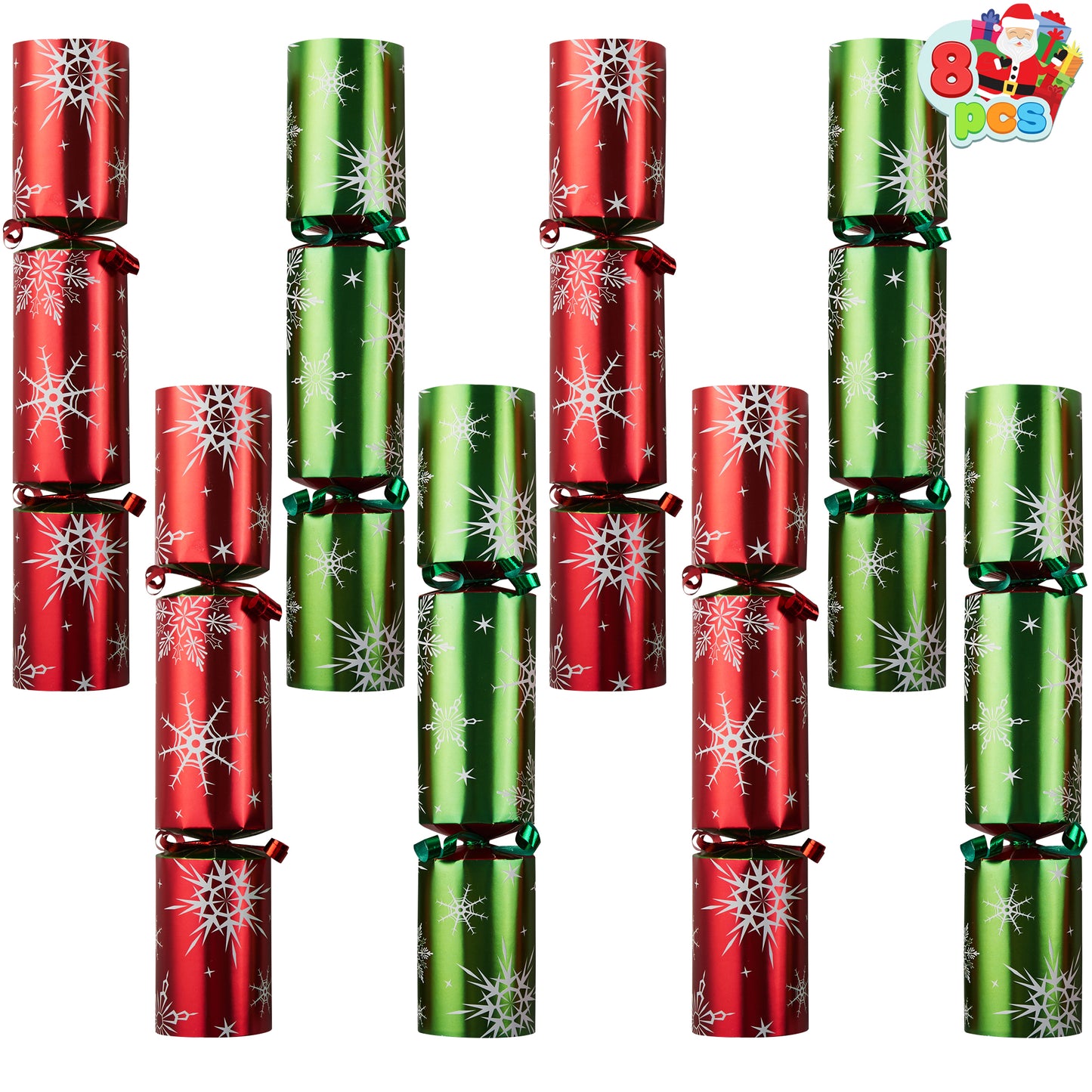 Joyfy 8 Pcs Christmas Crackers Party Favor Non-Snap Red & Green Snowflake Design Party Table Favors with Holiday Party Favor Supplies for Kids and Adults, Christmas Parties, Dinners & Holidays