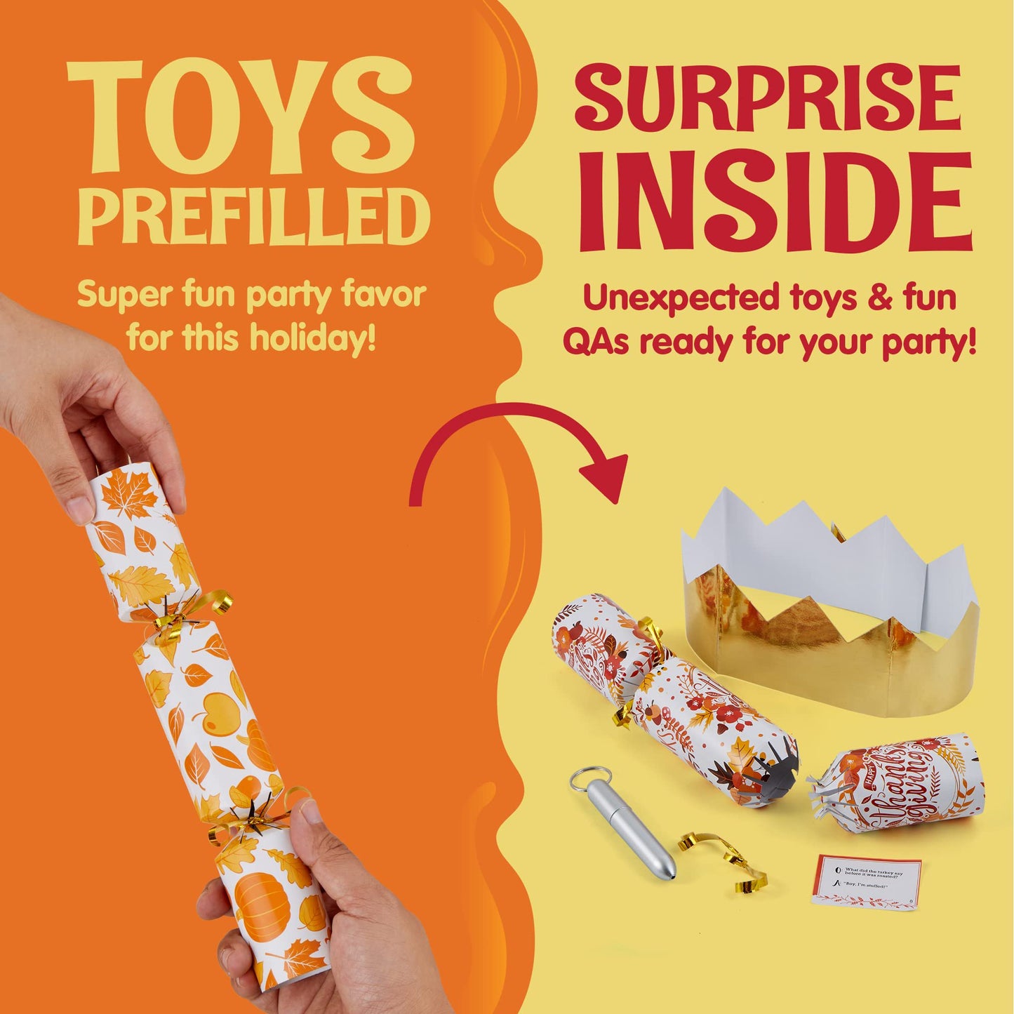 SYNCFUN 10 Pcs Thanksgiving Crackers Party Table Favor, No Snap Fall Leaves&Pumpkins Design, with Party Hat Joke & Little Gift for Xmas Holiday Dinner Traditions