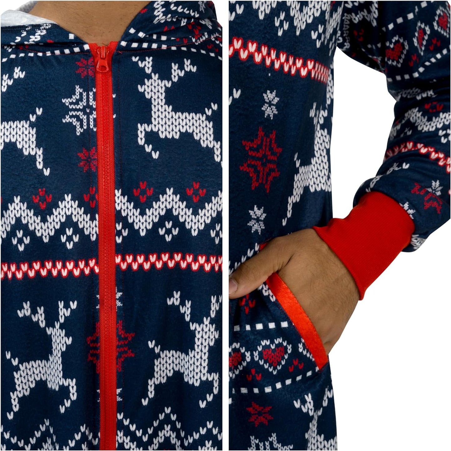 Joyfy Men's Christmas Pajamas,Adult Christmas Hooded One-Piece Pajamas Men Pajamas Ugly Christmas Sweater One-Piece Jumpsuits