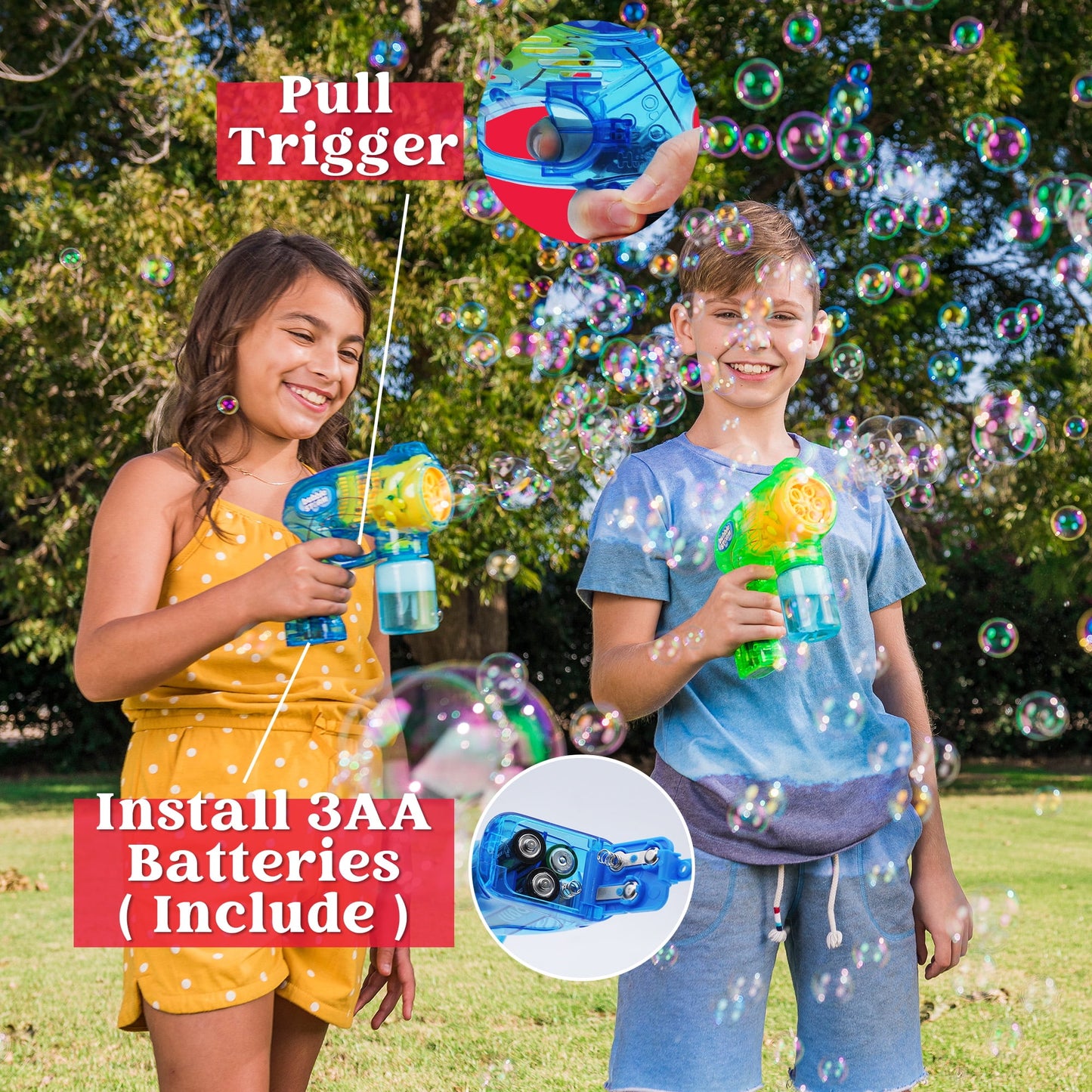 3 Pcs Bubble Gun for Kids, Bubble Blaster Toys with Bubble Solution for Kids Easter Summer Outdoor Game Party Favor