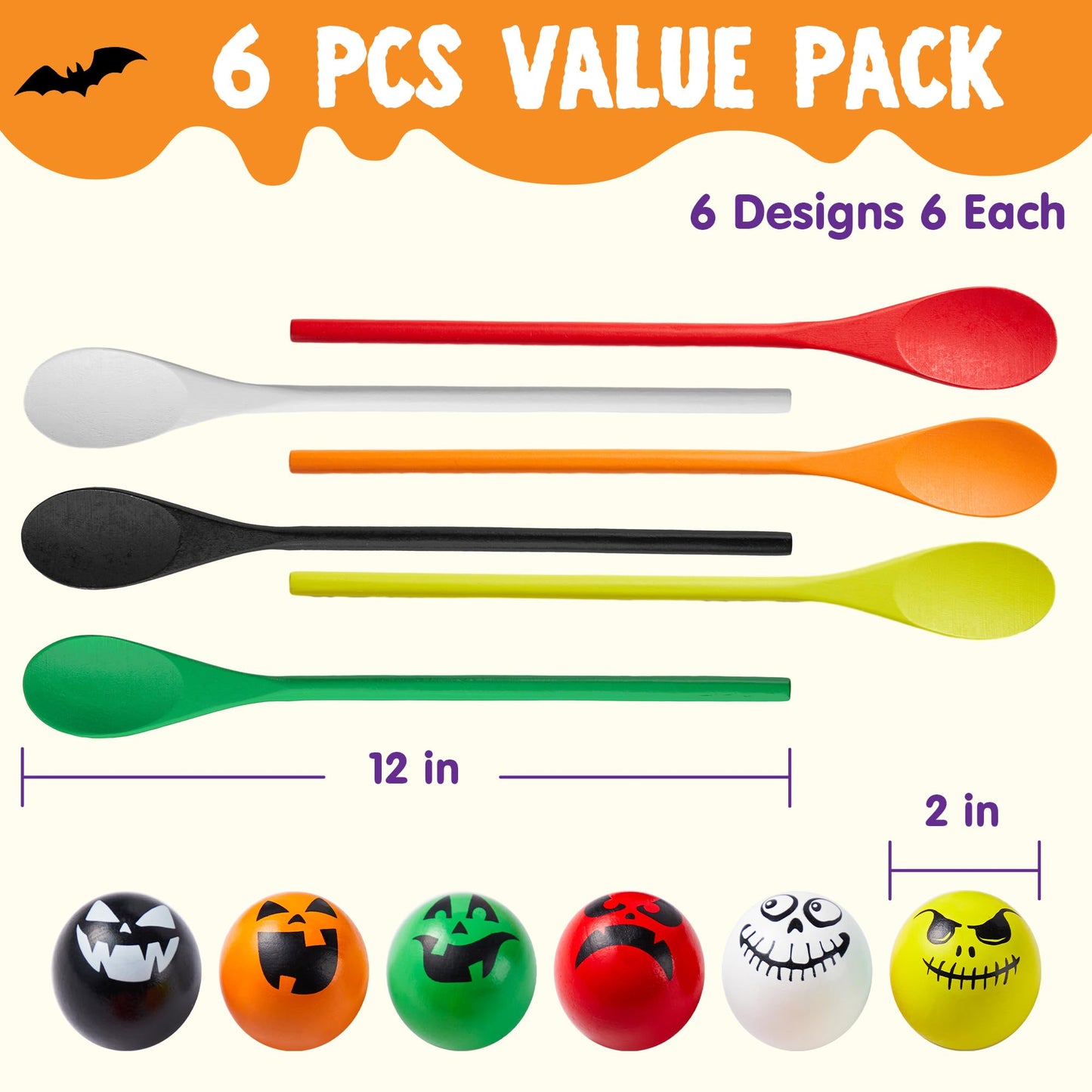 Joyfy 6 Packs Halloween Spoons Game Set,Eyeballs and Spoons Race Party Favors for Kids,Halloween Prizes,Halloween Activities for Kids