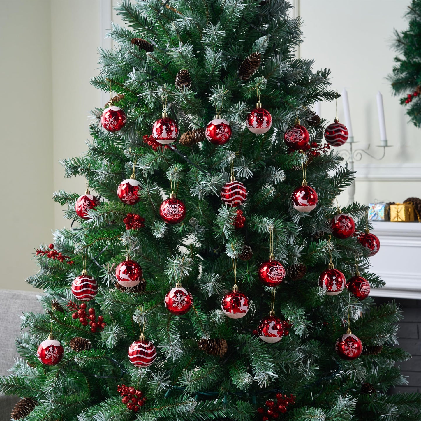 SYNCFUN 24 Pcs Christmas Ball Ornaments 2.3" Painting & Glittering Shatterproof Christmas Ornaments for Holidays, Party Decoration, Tree Ornaments, and Special Events (Red&White)