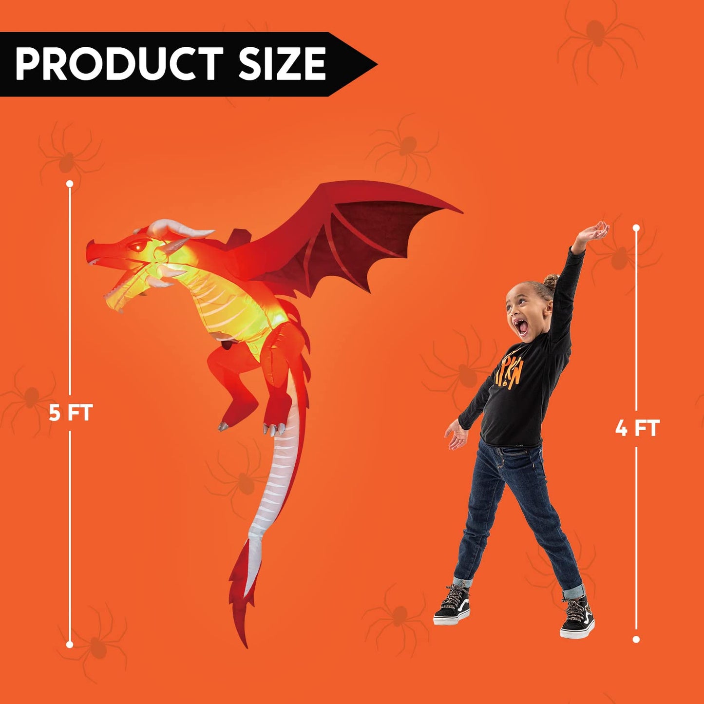 JOYIN 5 FT Halloween Inflatable Flying Dragon,Red Hanging Flying Dragon Inflatable Halloween Blow Up Yard Decorations Outside Decorations