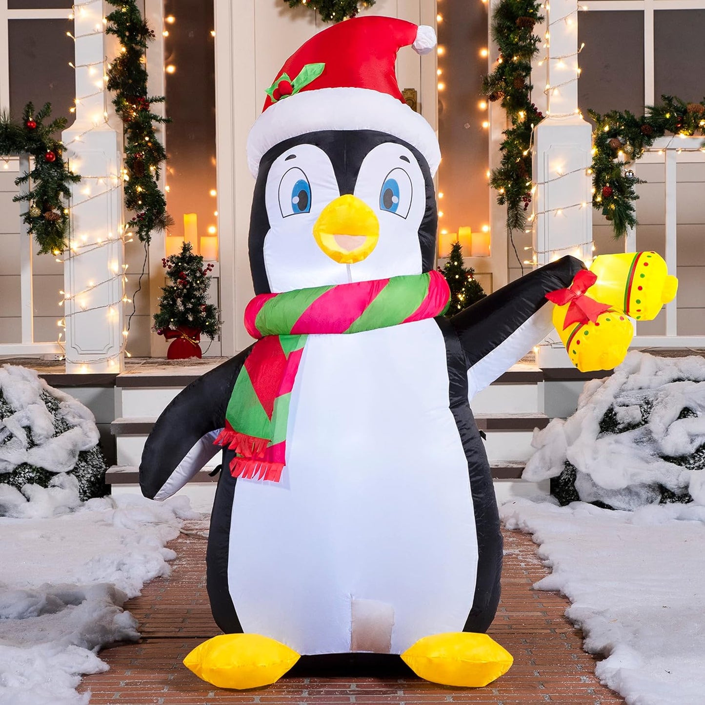 Joyfy 5 FT Christmas Inflatables Penguin Outdoor Decorations,Giant Christmas Blow Ups Yard with Built-in LEDs for Holiday Party Garden Lawn Decor