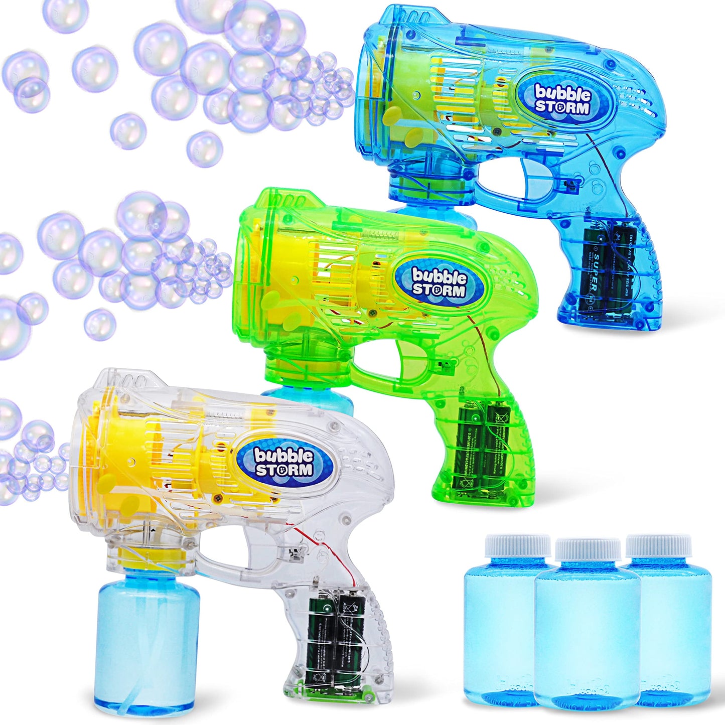 3 Pcs Bubble Gun for Kids, Bubble Blaster Toys with Bubble Solution for Kids Easter Summer Outdoor Game Party Favor