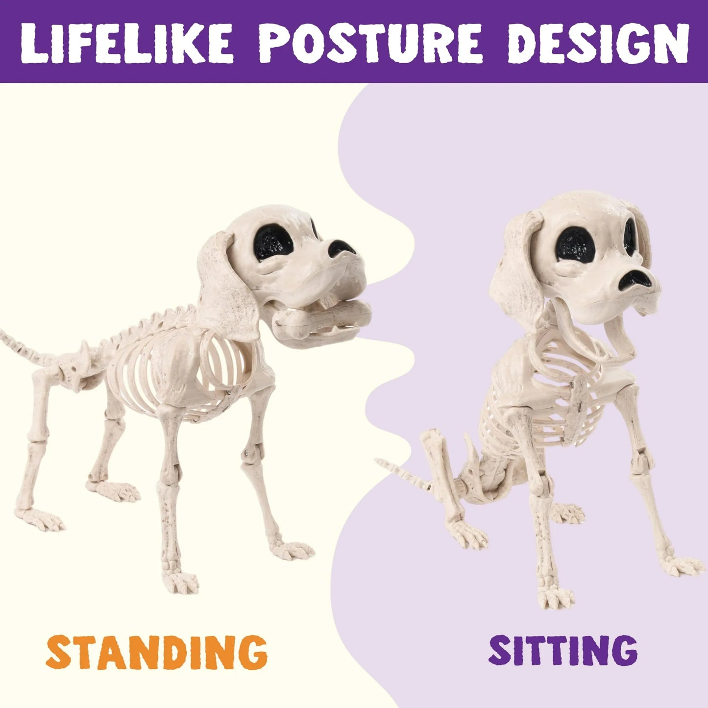 Joyfy 9.8 Inch Halloween Skeleton Dog Skeleton Halloween Decor,Pose-N-Stay Plastic Skeleton Bones with Posable Joints for Hallowmas Decoration Outdoor Haunted House Party