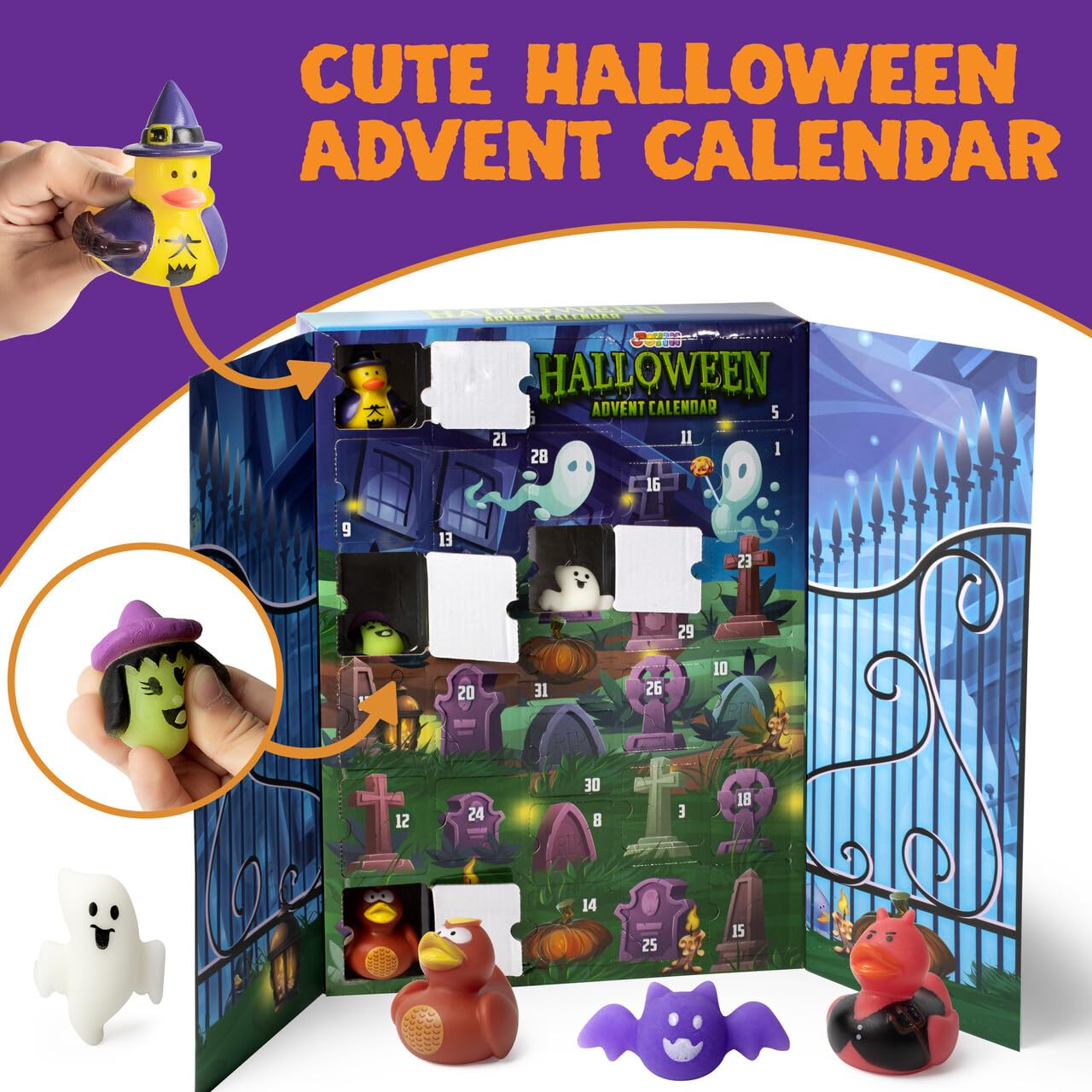 Joyfy 31 Pcs Halloween Advent Calendar 2025,Halloween Rubber Duck Advent Calendar,Halloween Countdown Calendar with Surprise Toys,Scary Halloween Doll Collectible Figures Gift