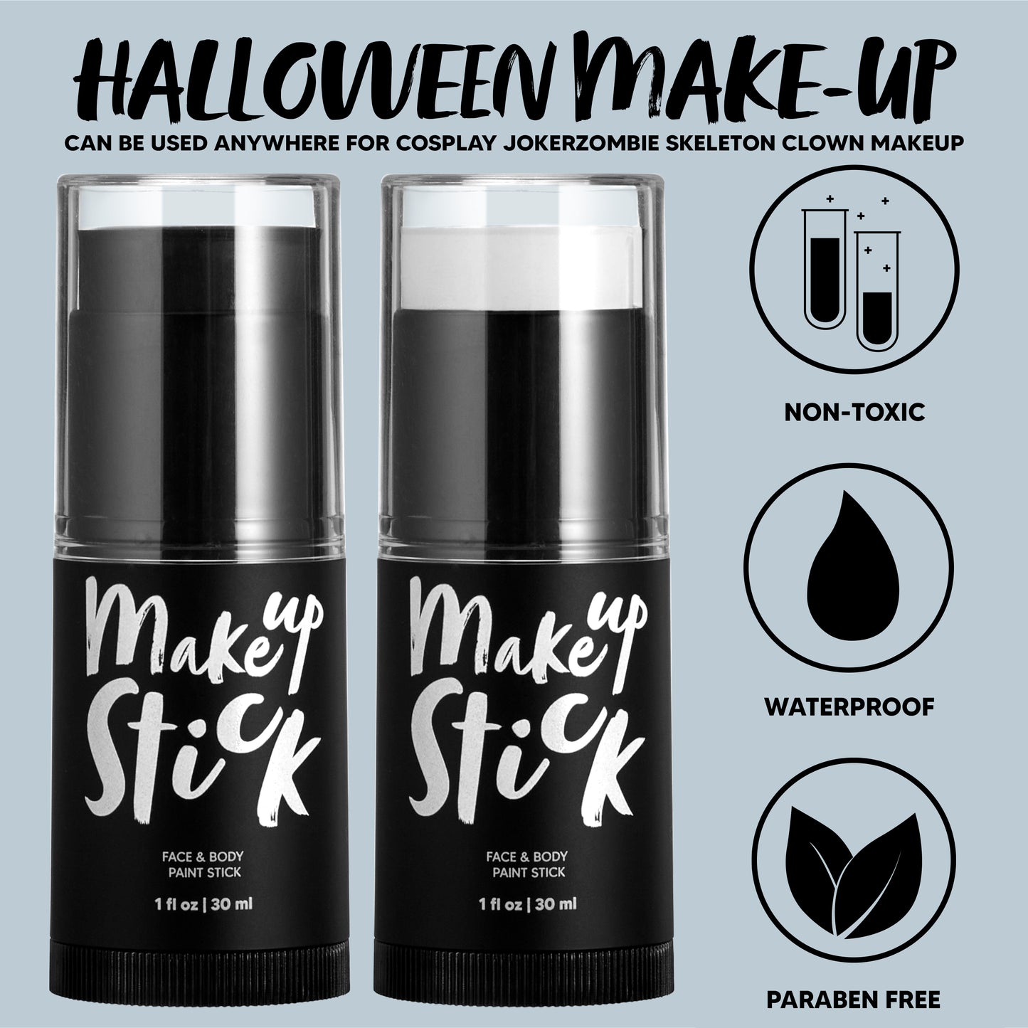 Joyfy 3 Pcs Halloween Makeup Stick,Halloween Body Painting Kit SFX Makeup for Zombie Vampire Skeleton Joker Cosplay for Adult Kids