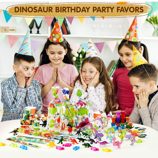 SYNCFUN 112 Pcs Dinosaur Party Favors Set for 12 Kids, Goody Bags with Dinosaur Gift Tags for Kids Party Game Prizes