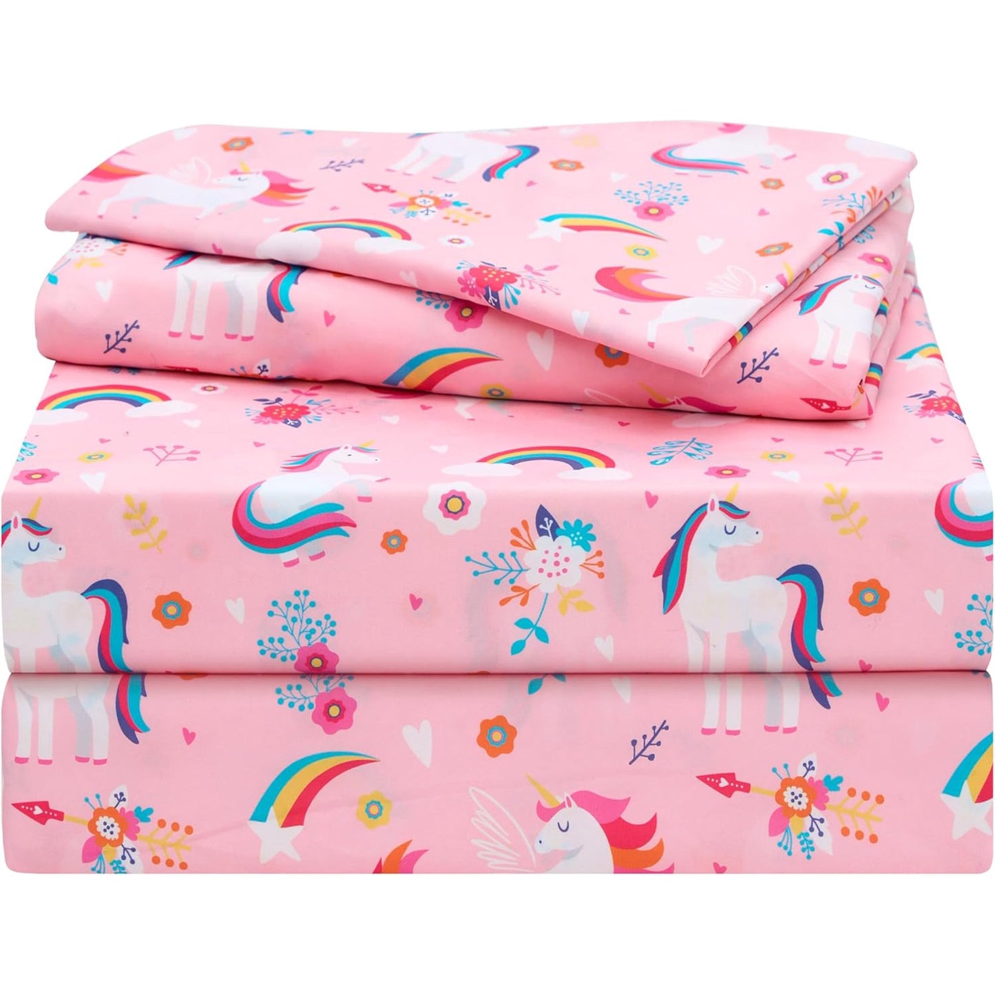 SYNCFUN 3 PCS Unicorn Kids Twin Sheet Set, Cozy Toddler Bedding Set - Soft Microfiber Bed Sheets - Fade Resistant Breathable for Boys Girls Teens