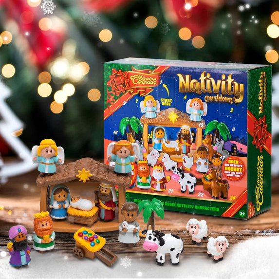 Joyfy Christmas Advent Calendar 2025 Nativity Figurine Set,Christmas Countdown Nativity Scene Set for Kids Boys Girls,24PCS Nativity Advent Calendar,Christmas Story Christian Religious