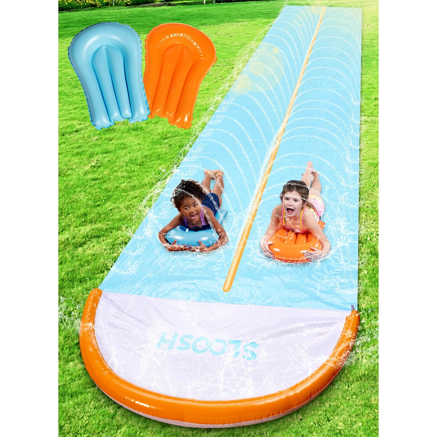 SYNCFUN 32.5ft Extra Long Water Slide and 2 Inflatable Boards, Water Slides Waterslide Slip with Sprinkler for Kids Adults Backyard, Summer Outdoor Water Toys