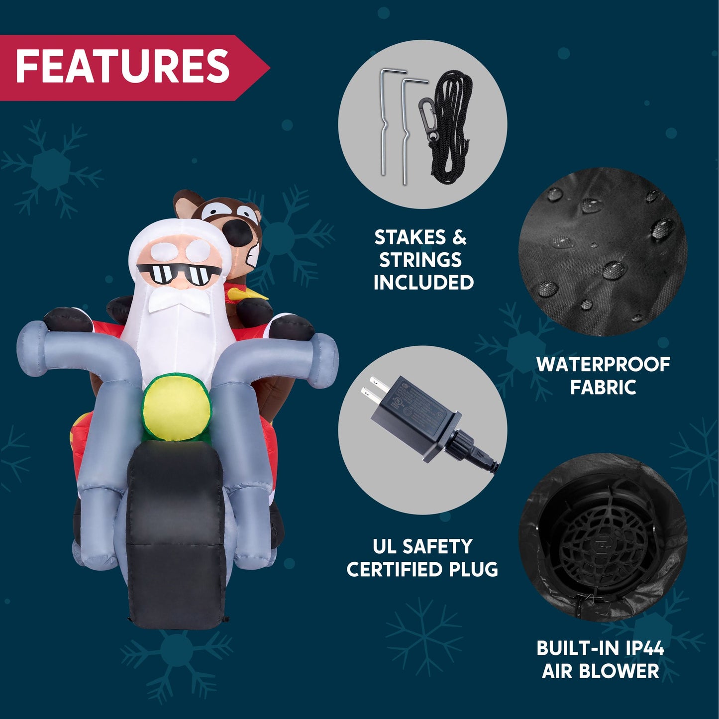 Joyfy 7 ft Christmas Inflatables Santa Riding Motorcycle with Reindeer Outdoor Decorations,Christmas Santa Reindeer Blow Ups Yard with Built-in LEDs for Holiday Party Garden Lawn Decor