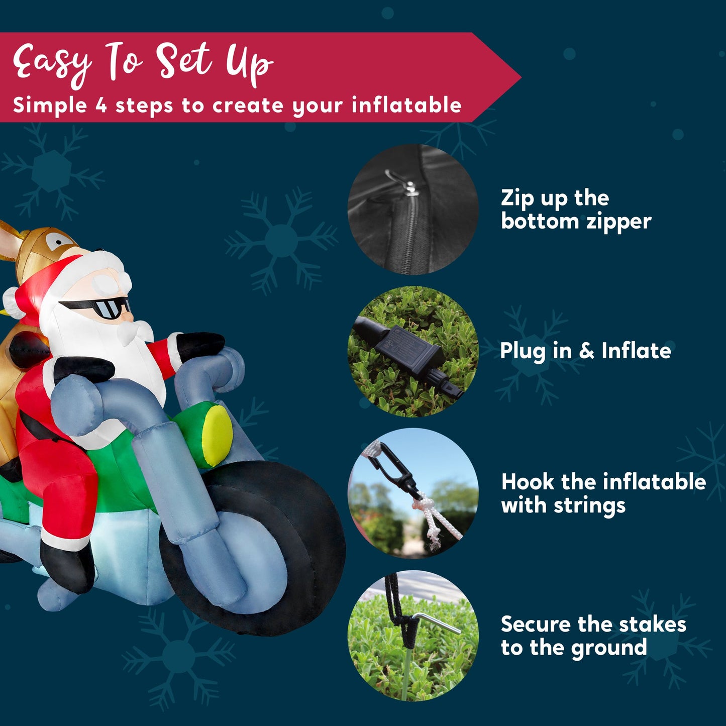 Joyfy 7 ft Christmas Inflatables Santa Riding Motorcycle with Reindeer Outdoor Decorations,Christmas Santa Reindeer Blow Ups Yard with Built-in LEDs for Holiday Party Garden Lawn Decor