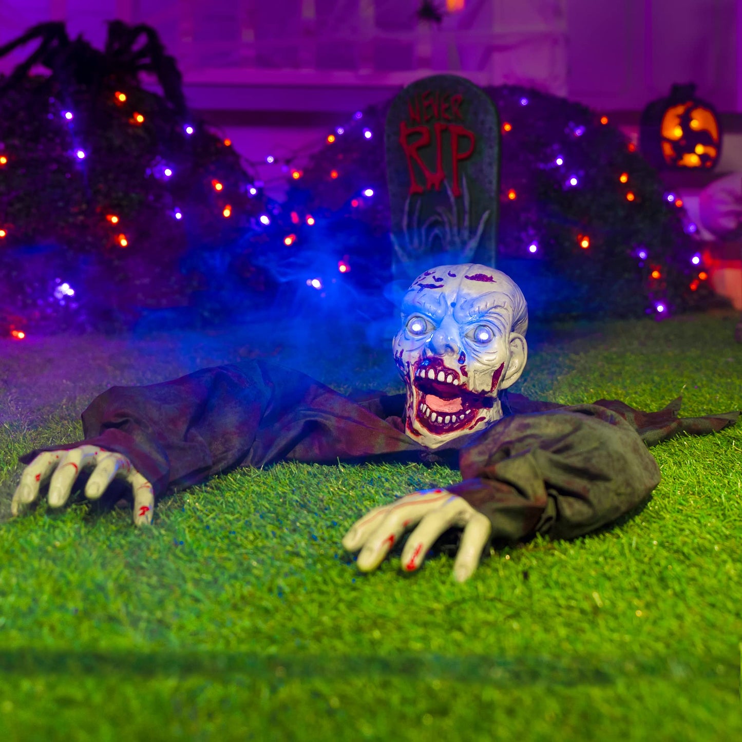 Joyfy Halloween Groundbreaker Animated Halloween Decorations Zombie with Creepy Sound and Flashing Eyes,Outdoor Scary Halloween Yard Decorations,Haunted House Decorations