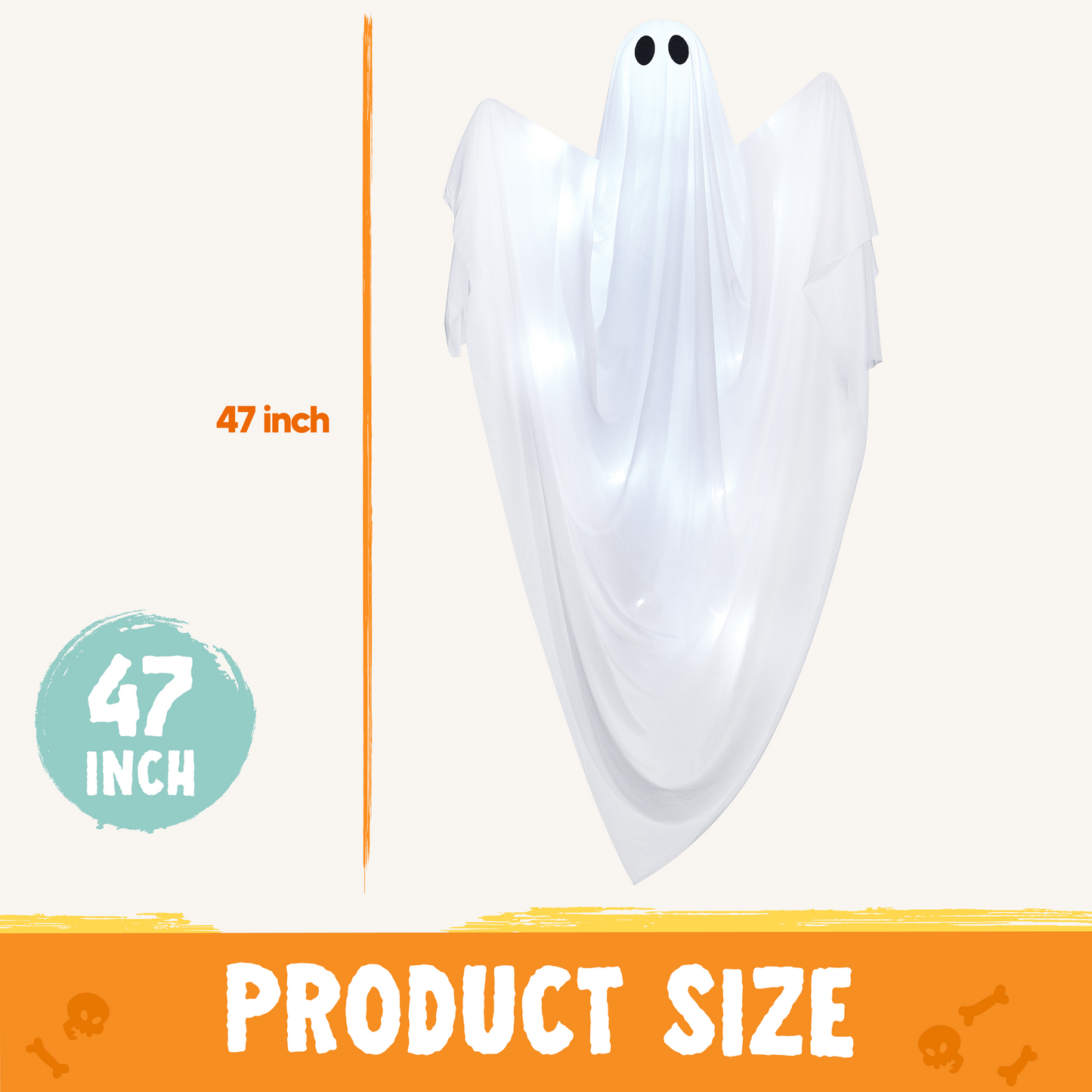 Joyfy 47 Inch Hanging Ghosts Halloween Decor,Halloween Light up White Ghosts with Spooky White LED Light,Halloween Outdoor Yard Porch Decorations,Haunted House Decorations