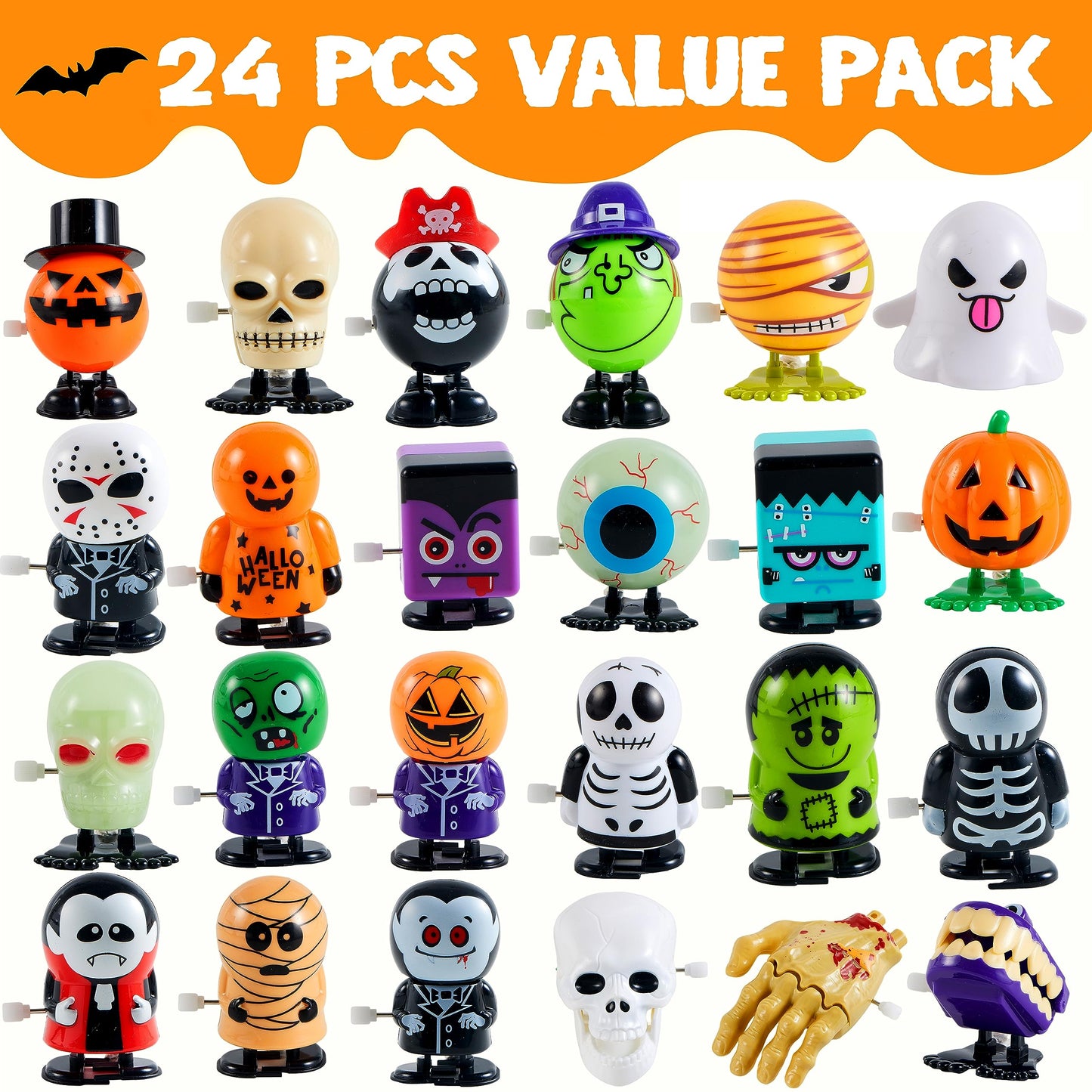 Joyfy 24 Pcs Halloween Wind Up Toys for Kids,Halloween Toys Bulk Halloween Gifts Halloween Basket Halloween Accessories,Halloween Goody Bags,Halloween Treat Bag Fillers