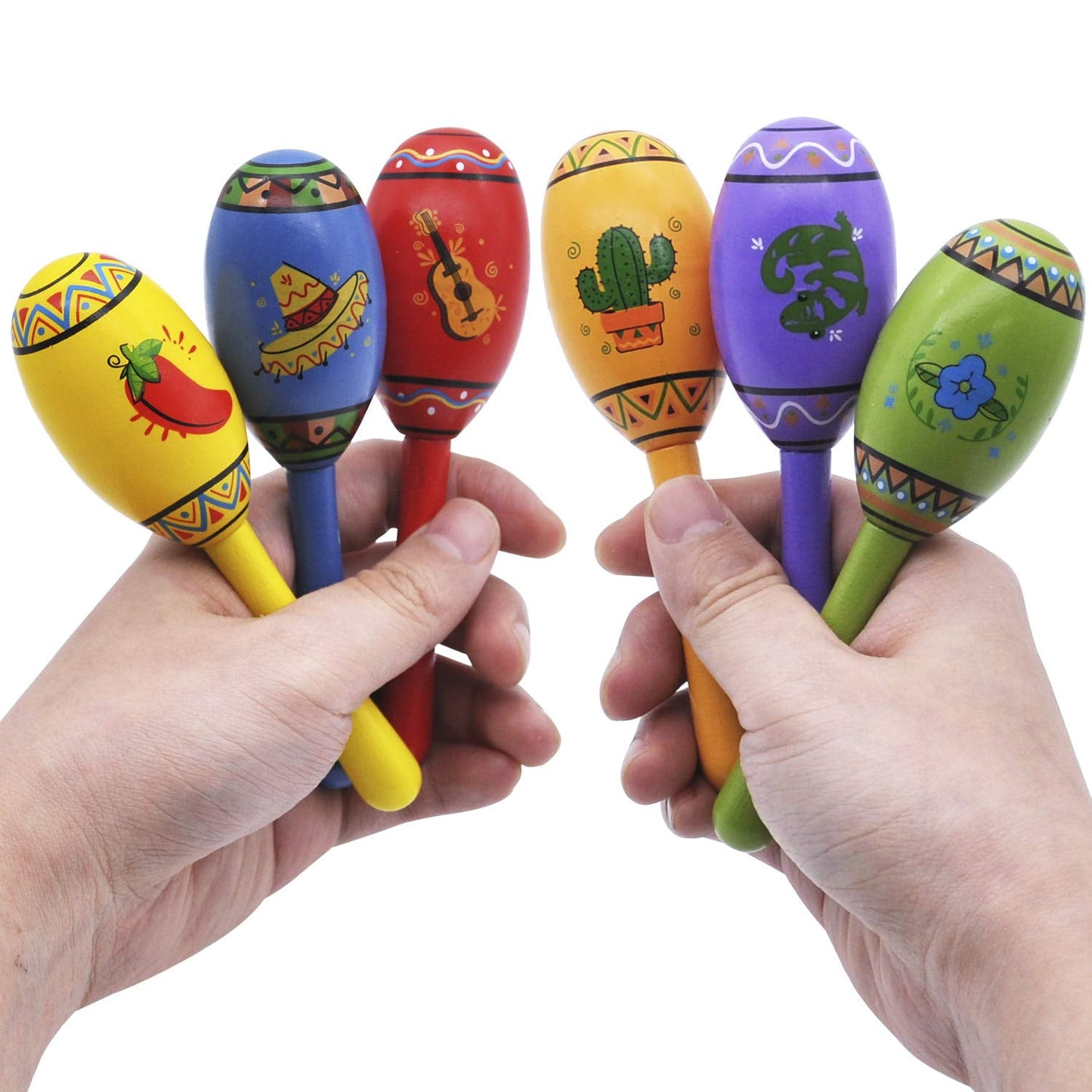 12 mini wooden carnival Maracas, 6 designed Mexican carnival noise generators, Cinco De Mayo party discounts