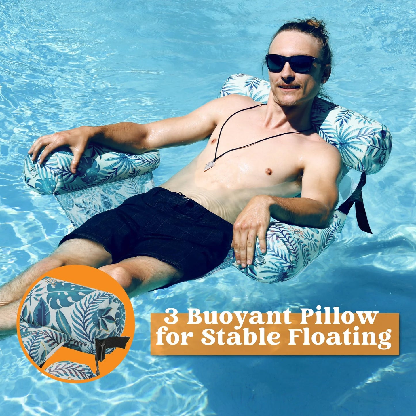 Syncfun Pool Floats Chairs for Adults, Inflatable Pool Lounge Chairs, Plant Pattern Floating Pool Hammock Chair for Women Men, Blow up Pool Noodles Floats for Pool Party Summer Water Fun