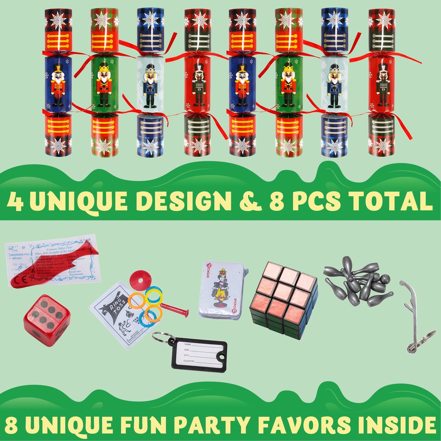 Joyfy 8 Pcs Christmas Crackers Party Favor Non-Snap Cute Nutcrackers Design Party Table Favors with Holiday Party Favor Supplies for Kids and Adults, Christmas Parties, Dinners and Holidays