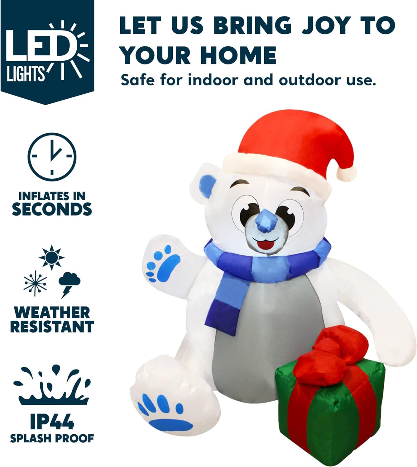 Joyfy 4 ft Christmas Inflatables Polar Bear,Polar Bear Christmas Blow Ups Outdoor Yard Decorations with Built-in LEDs for Holiday Party Garden Lawn Decor