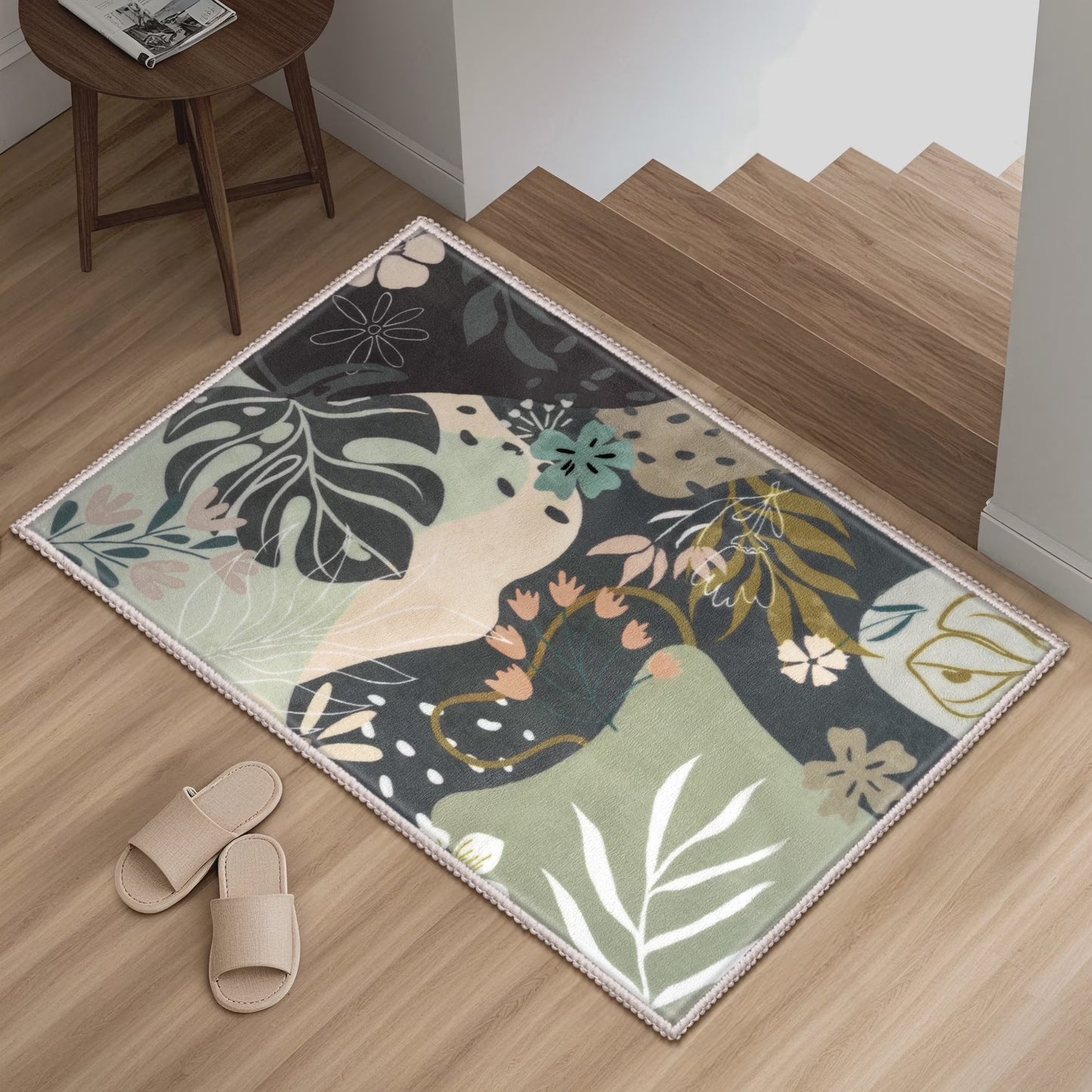 Joyfy Washable Floral Area Rug 2'x3' Non-Slip Soft Carpet with Rubber Backing for Living Room, Bedroom, Dining Room, Kids Nursery and Bedside Indoor Use Olive-Green
