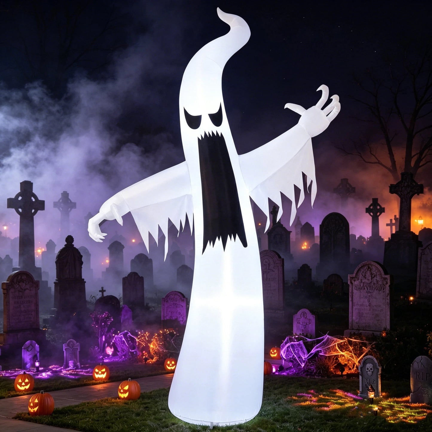 Joyfy 12ft Halloween Ghost Inflatable,Giant Ghosts inflatables with Build-in LEDs Outdoor Decorations,Blow Ups Halloween Yard Inflatables