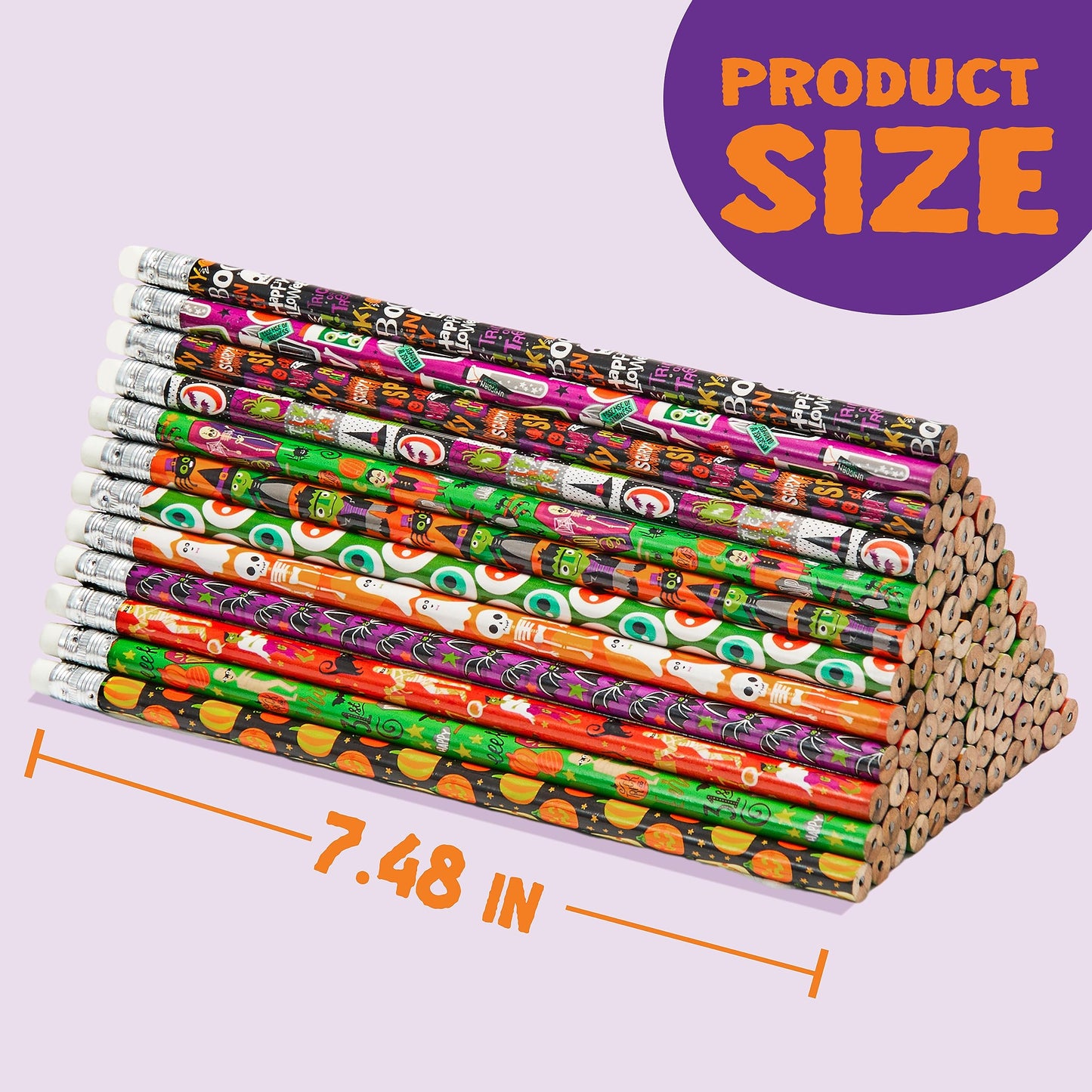 SYNCFUN 144 Pcs Halloween Pencils Bulk with Eraser for Kids,Colorful Pencils Stationery Pencil Set,Halloween Favors Prizes for Kids,Halloween Bulk Toys