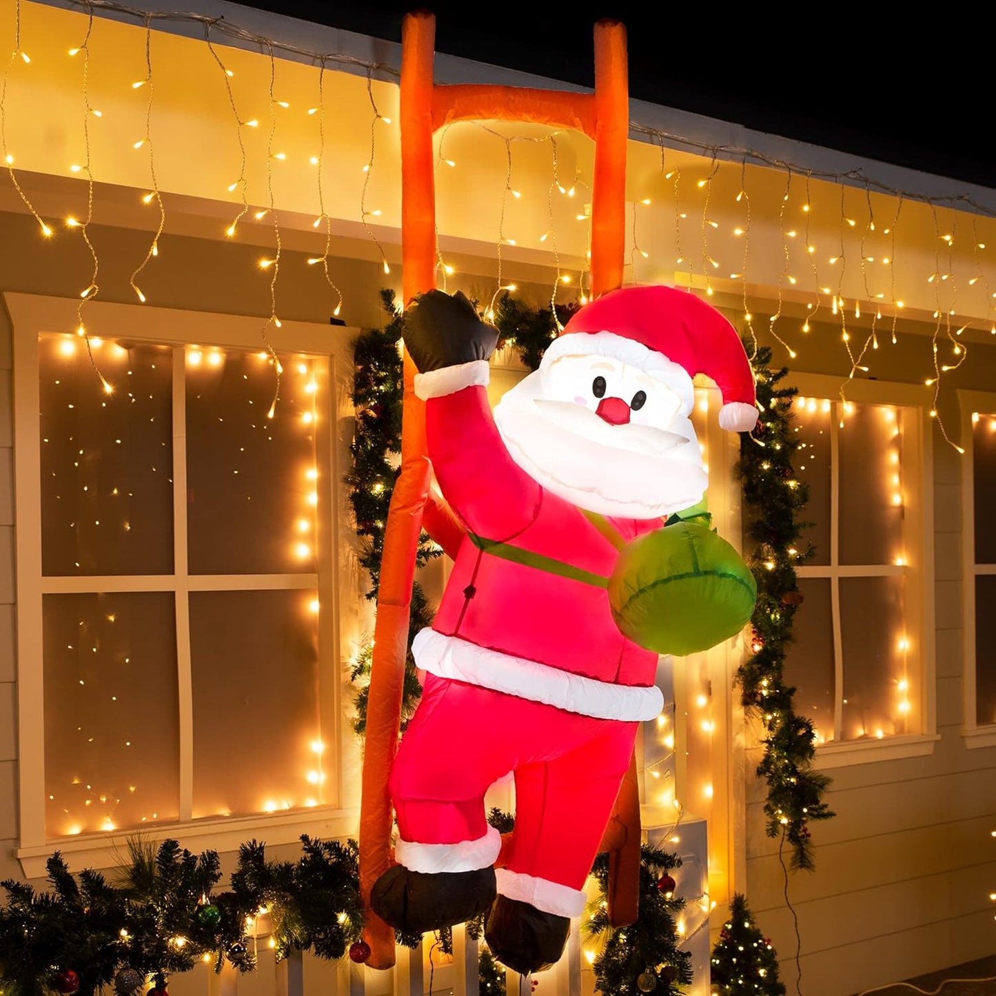 Joyfy 6 FT Christmas Inflatables Santa Outdoor Decorations,Climbing Santa Christmas Blow Ups Yard Christmas with Built-in LEDs for Holiday Party Garden Lawn Decor