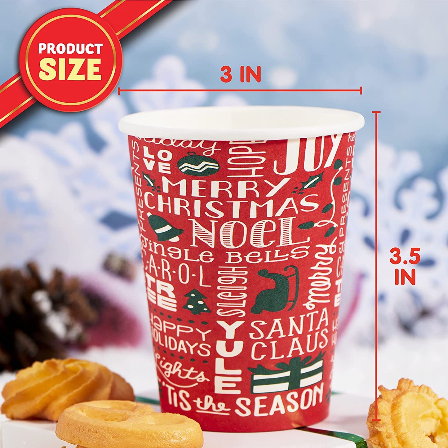 Joyfy 48 Pcs Christmas Paper Cup with Holiday Design, 9 oz Xmas Disposable Dinnerware Cups Party Supplies for Hot and Cold Beverages, Coffee Cups