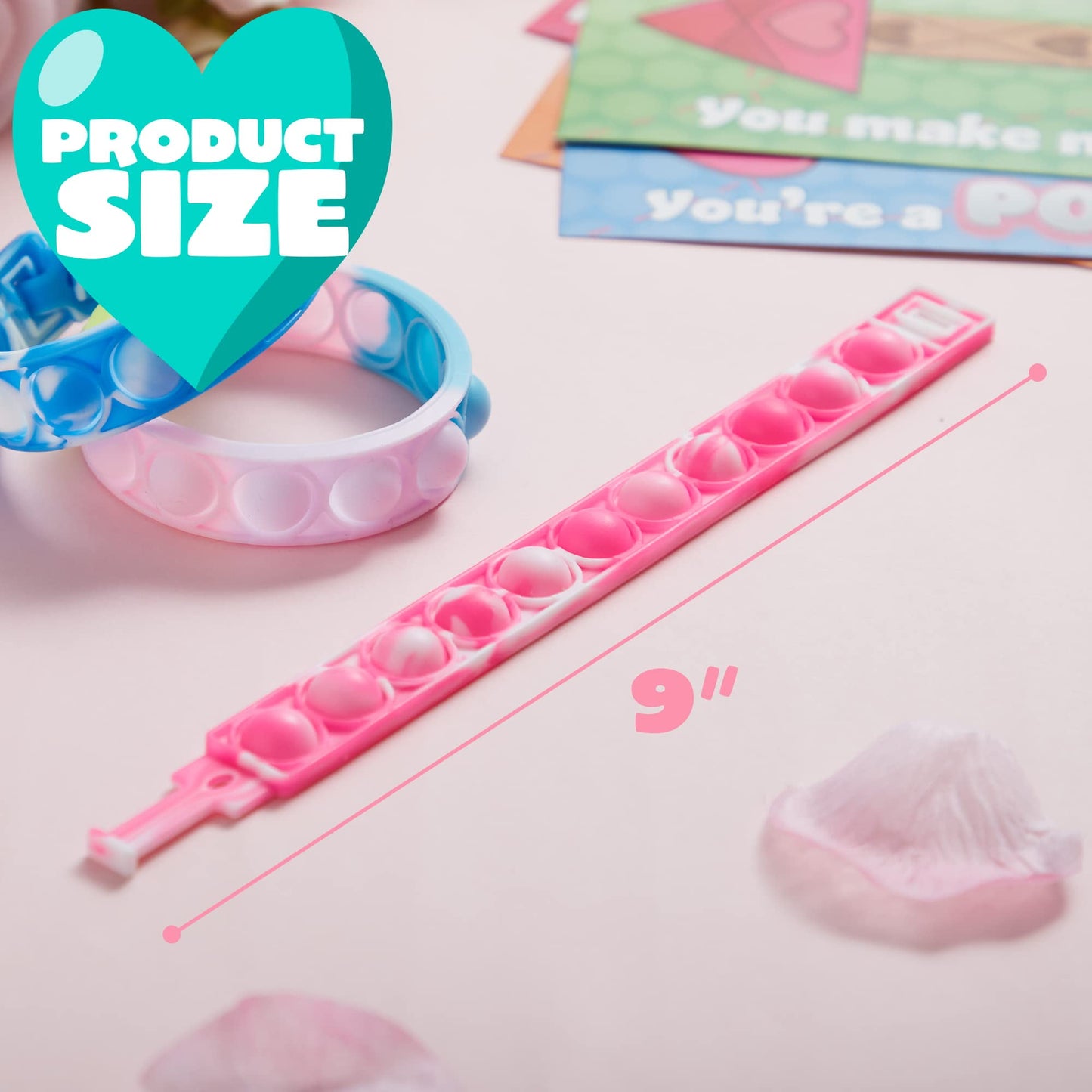28 Packs Valentine's Day Cards with Pop Fidget Bracelet Toy Pop Bubble Fidget Toys for Kids Valentine School Classroom Exchange Gift Cards