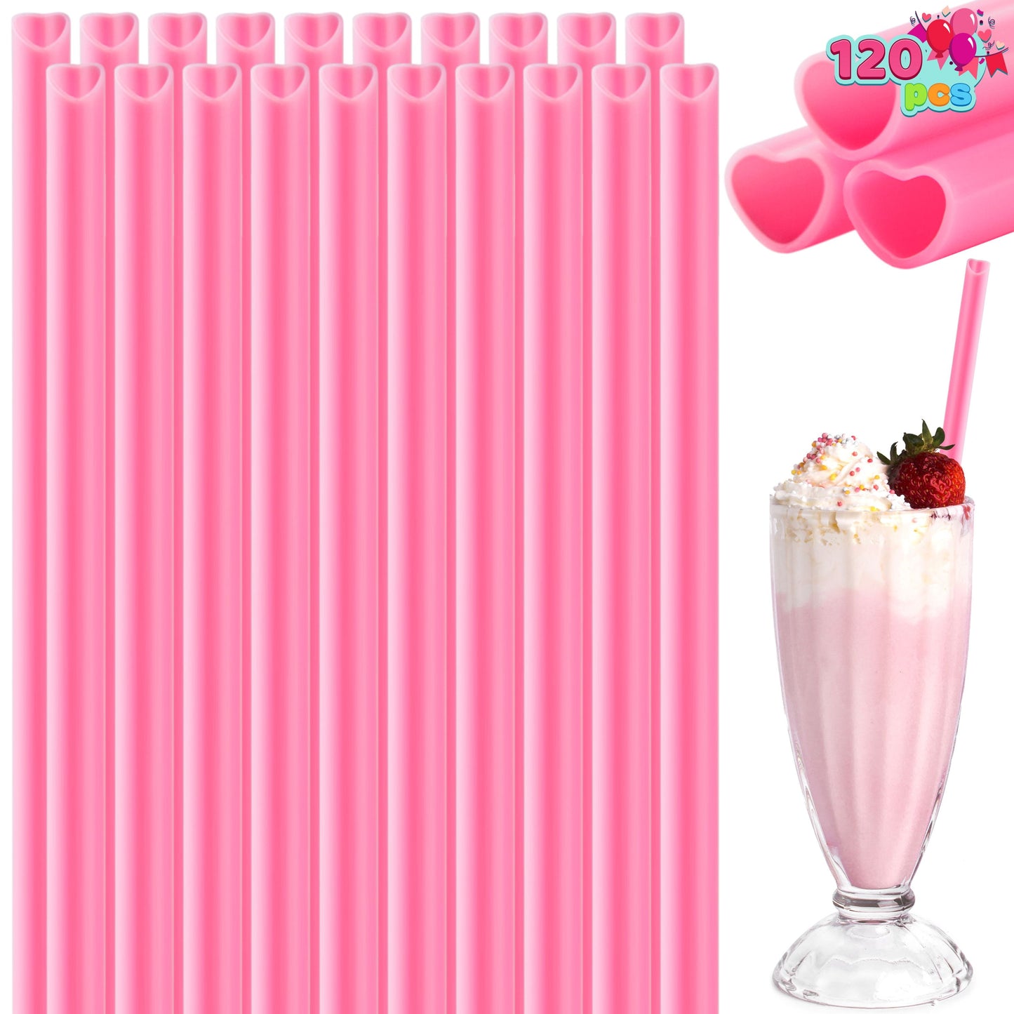 120 PCS Valentine Heart Shaped Pink Straws, Reusable Drinking Cute Straw for Valentine's day Cocktail, Birthday Party, Bridal Shower, Wedding Supplies, Valentine Party