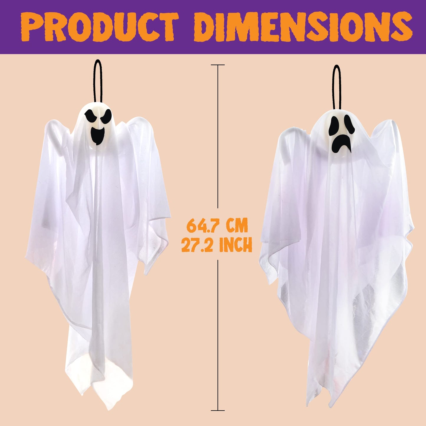 Joyfy 3 Pcs Halloween Hanging Ghosts Decorations,27.5" Cute Flying Ghosts Outdoor Hanging Halloween Decorations Yard Decorations
