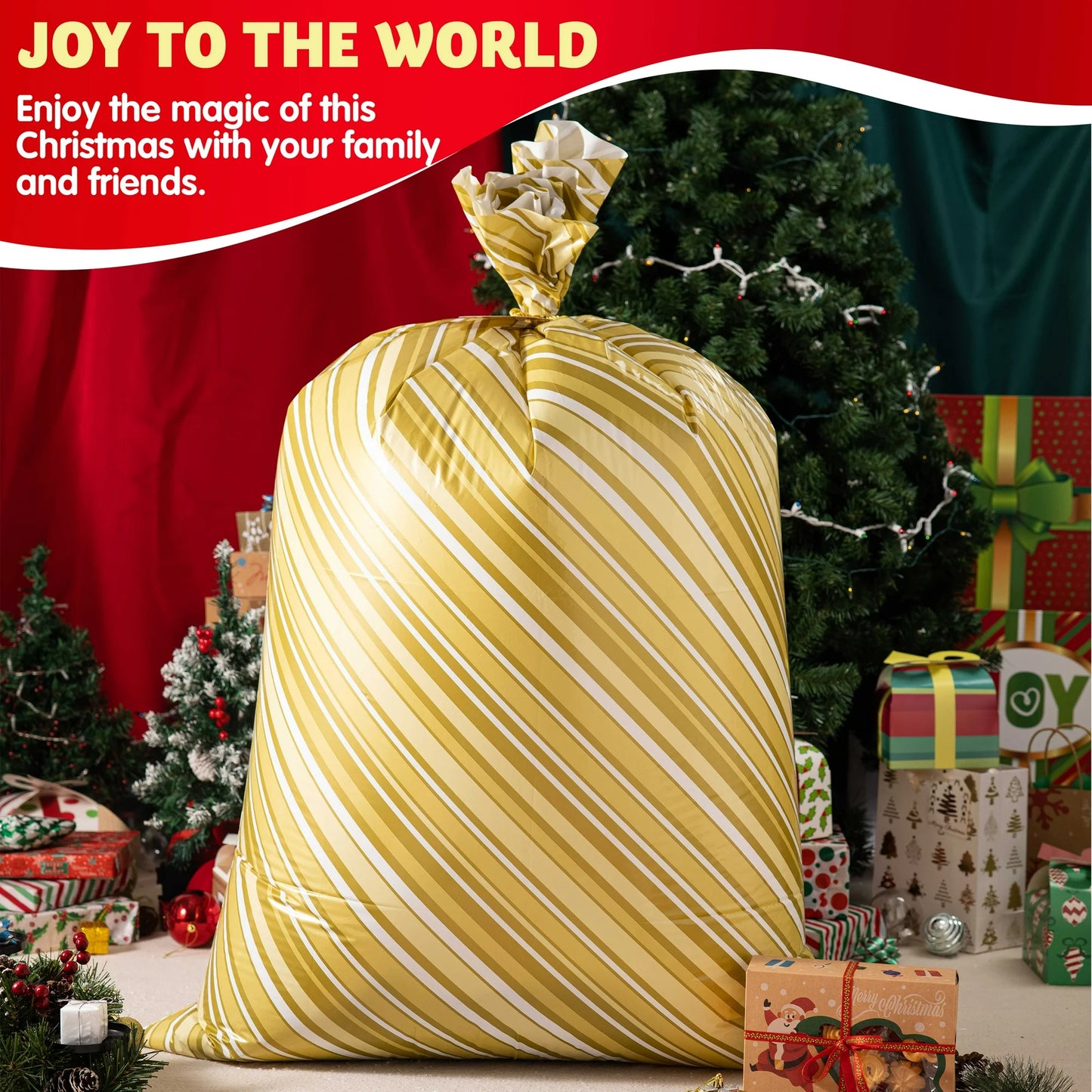 Joyfy 3 Pcs 56”x36”Jumbo Christmas Gift Bag Parties Gold for Xmas Large Holiday Plastic Gift Bag Christmas Decorations Carry-on Luggage Large Toys and Stuffed Animals