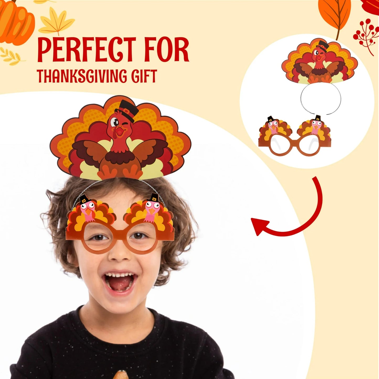 Joyfy 16 Pack Thanksgiving Turkey Headbands and Glasses Frame for Kids Adult,Thanksgiving Party Role Play