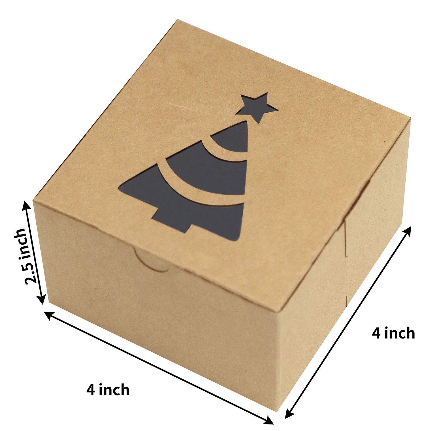 Joyfy 24 Pcs Brown Bakery Boxes with Window, 4"x 4"x 2.5" Small Kraft Cookie Boxes for Christmas Cupcakes, Cookies, Brownies, Donuts, Truffles Gift-Giving