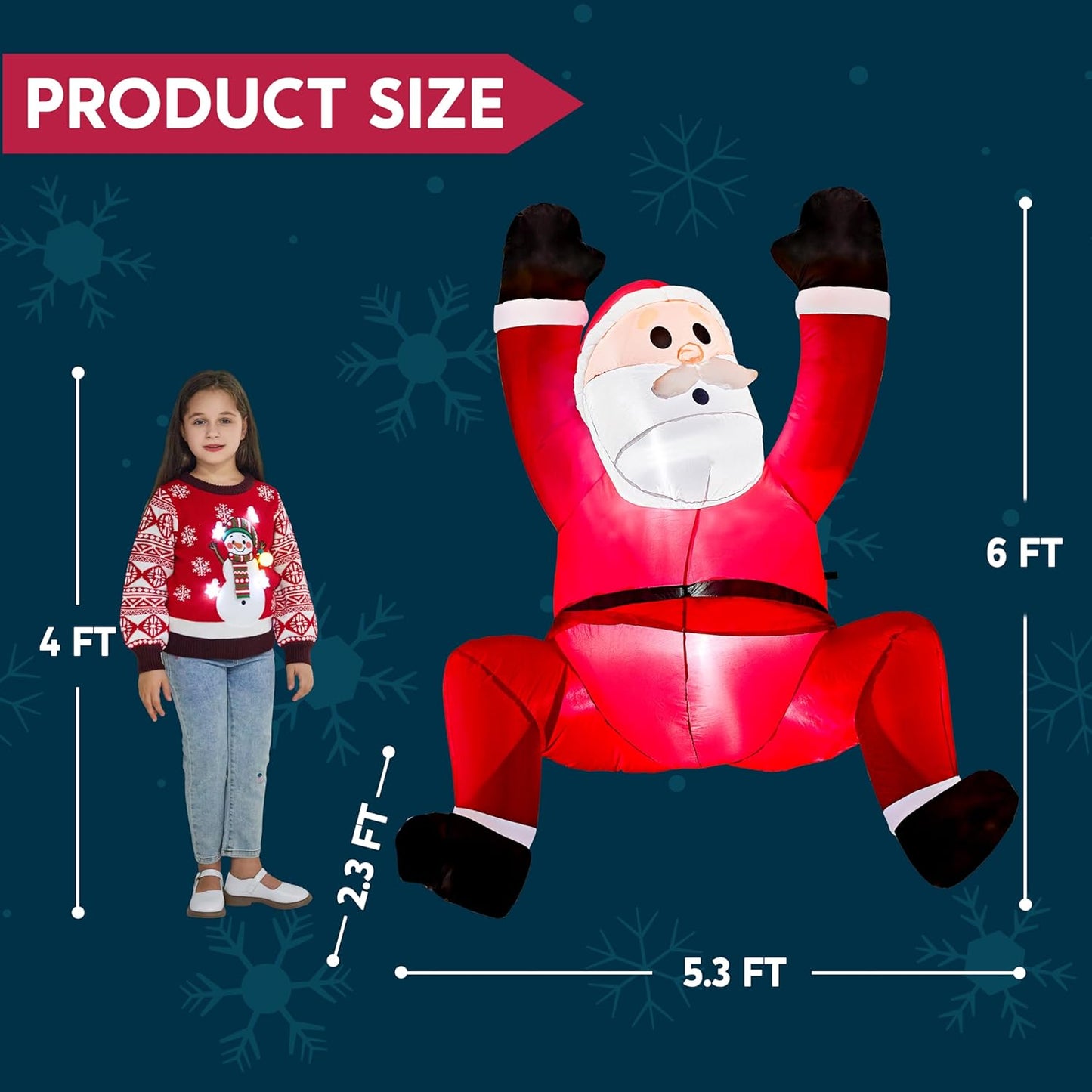 Syncfun 6 FT Christmas Inflatables Santa Outdoor Decorations,Climbing Santa Blow Ups Yard with Built-in LEDs for Holiday Party Garden Lawn Decor