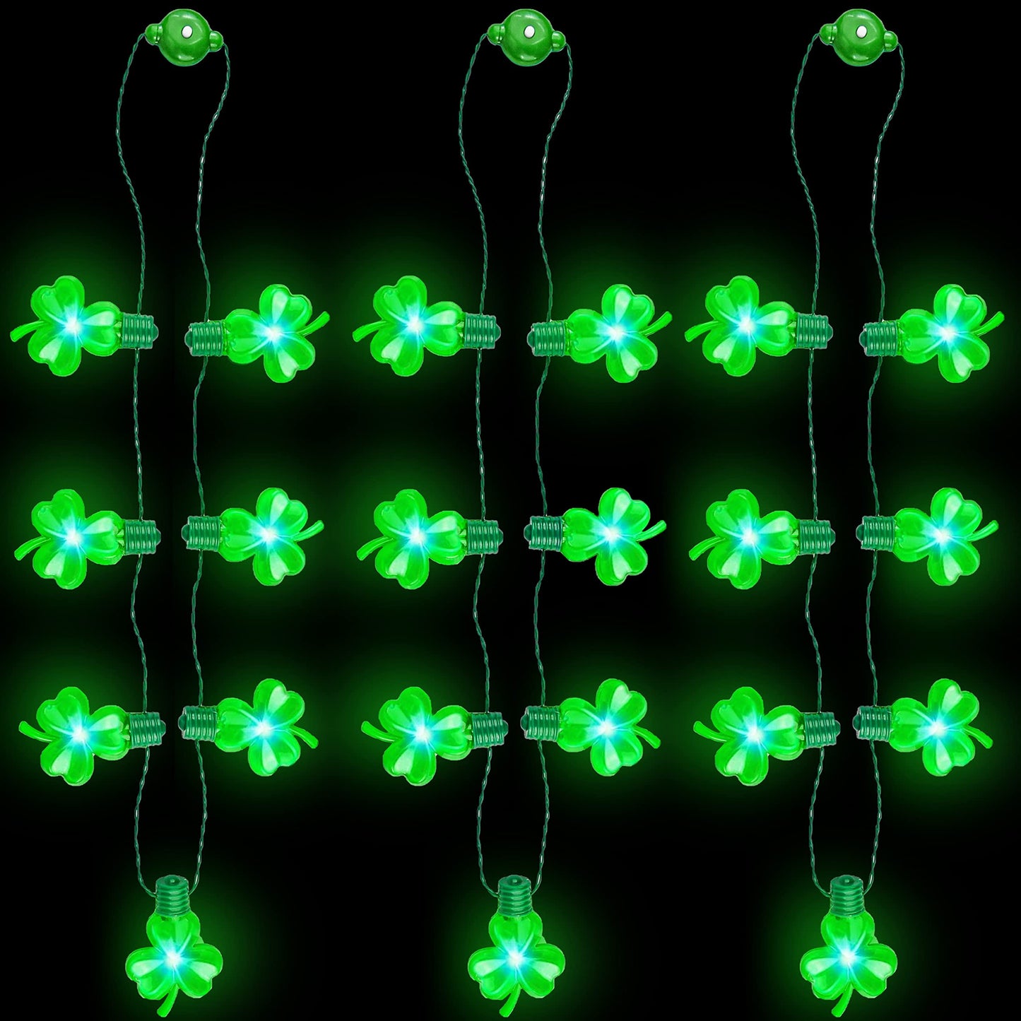 3 St. Patrick's Day lighting necklaces, green clover light bulb necklaces, used for clothing decoration accessories