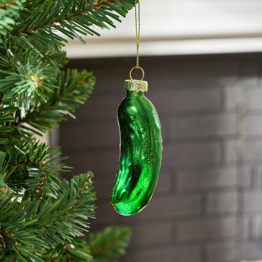 Joyfy Christmas Pickle Glass Ornament, Xmas Glass Blown Food Ornament for Christmas Tree Decoration, Food Ornament for Xmas Gift Holiday Party Favor Indoor Decoration