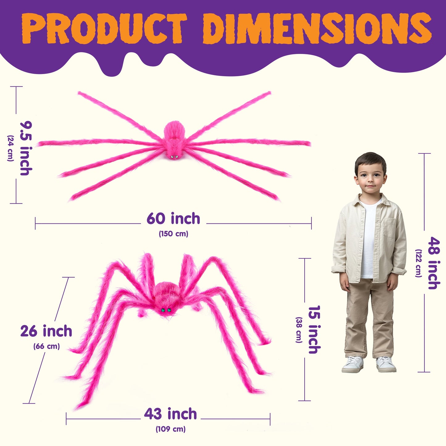 Joyfy 2 Pack 5 FT Giant Spider Halloween Decorations,Scary Spider Halloween Decorations Outdoor Party Decorations Props Halloween Yard Decorations,Pink