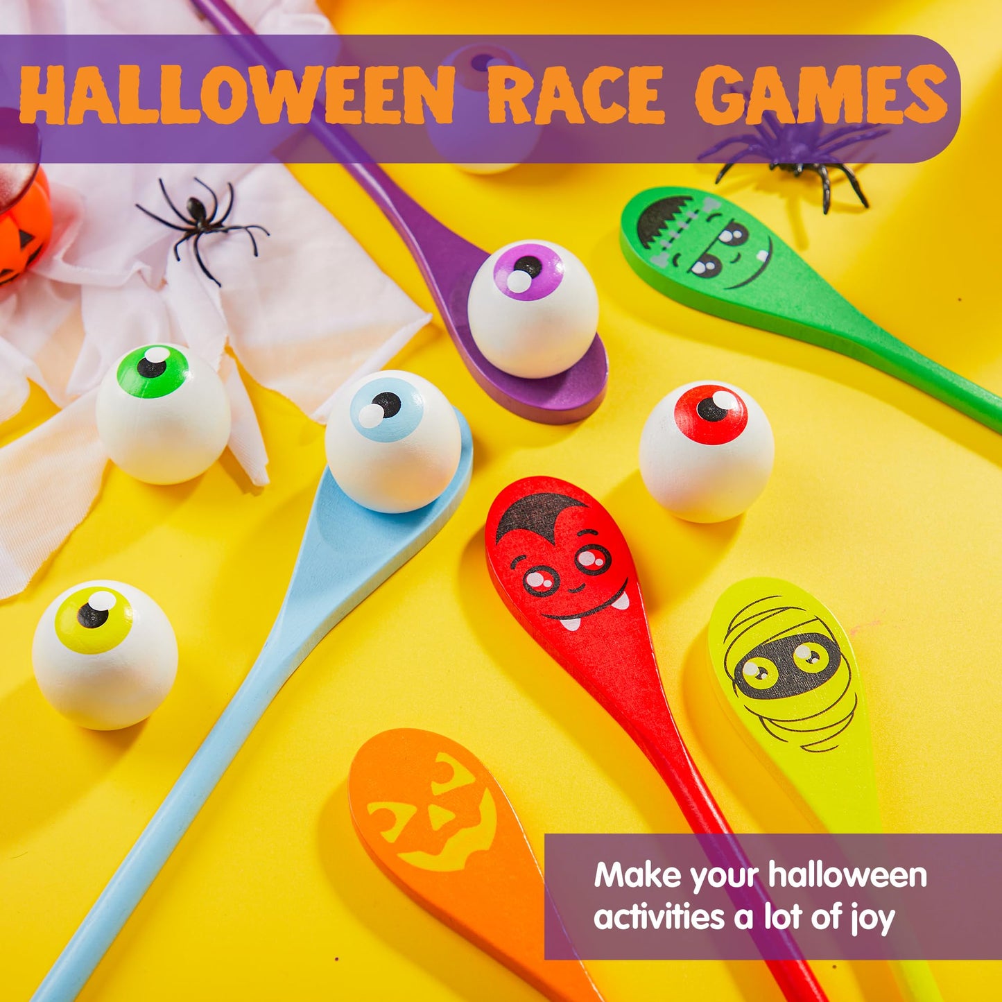 Joyfy 6 Packs Halloween Spoons Game Set,Eyeballs and Spoons Race Party Favors for Kids,Halloween Prizes,Halloween Activities for Kids